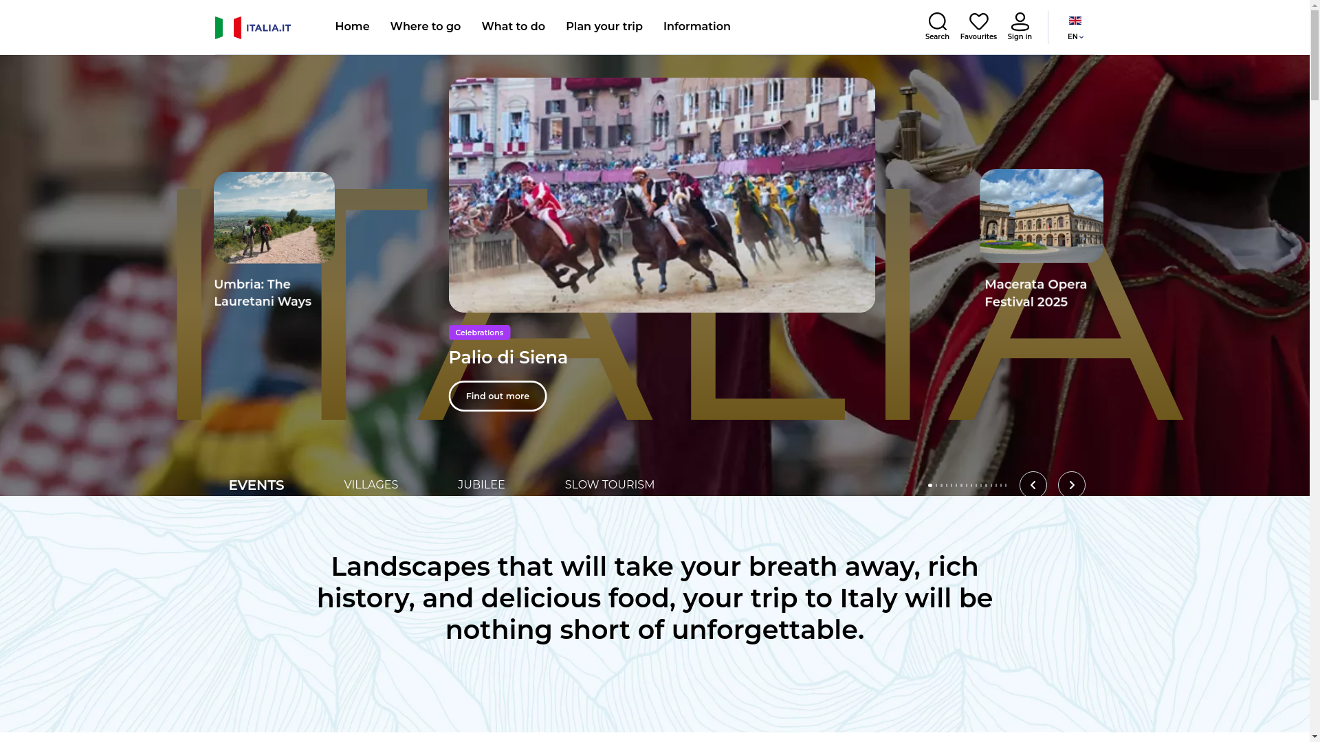 website screenshot of https://Italia.it
