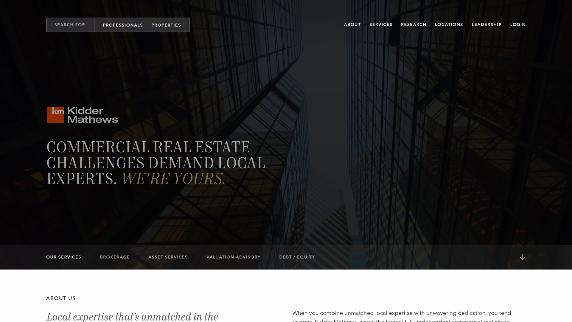 website screenshot of http://www.kidder.com/