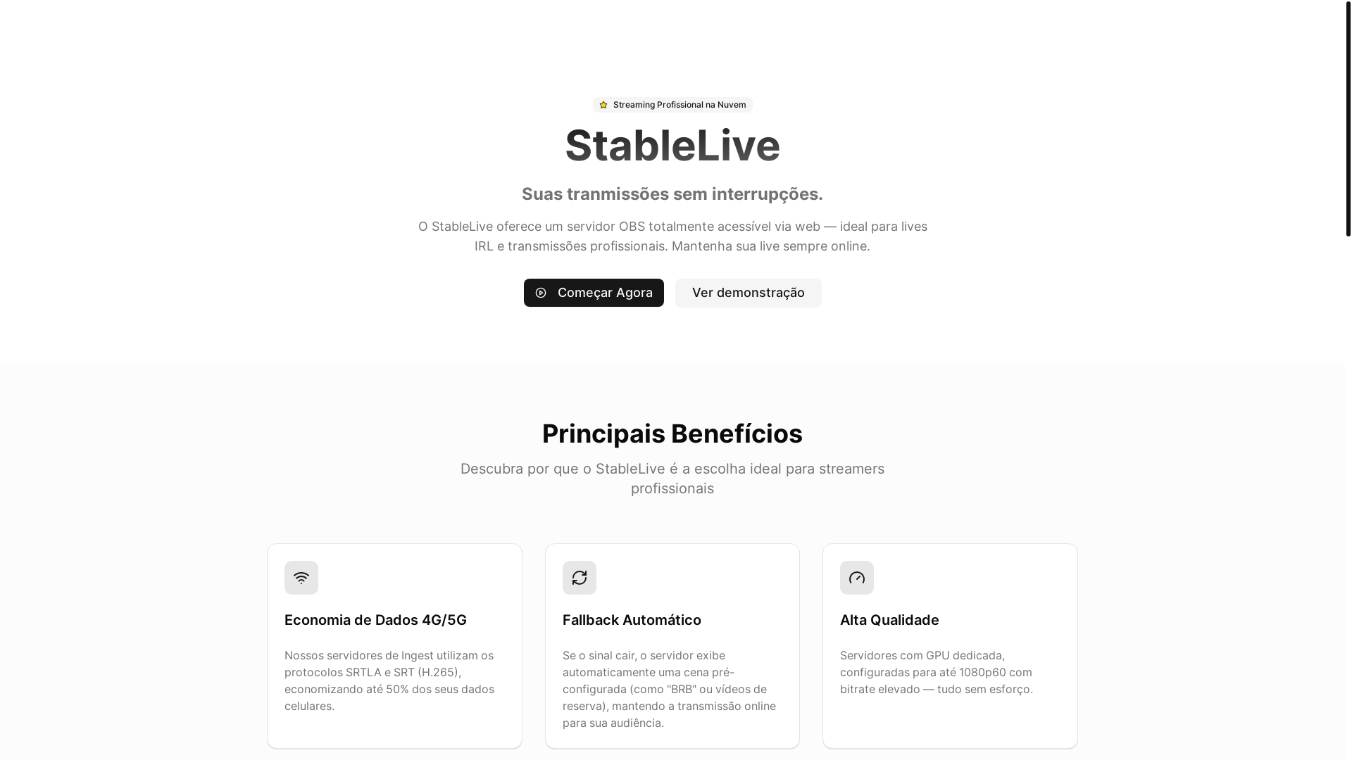 website screenshot of https://stablelive.com.br/