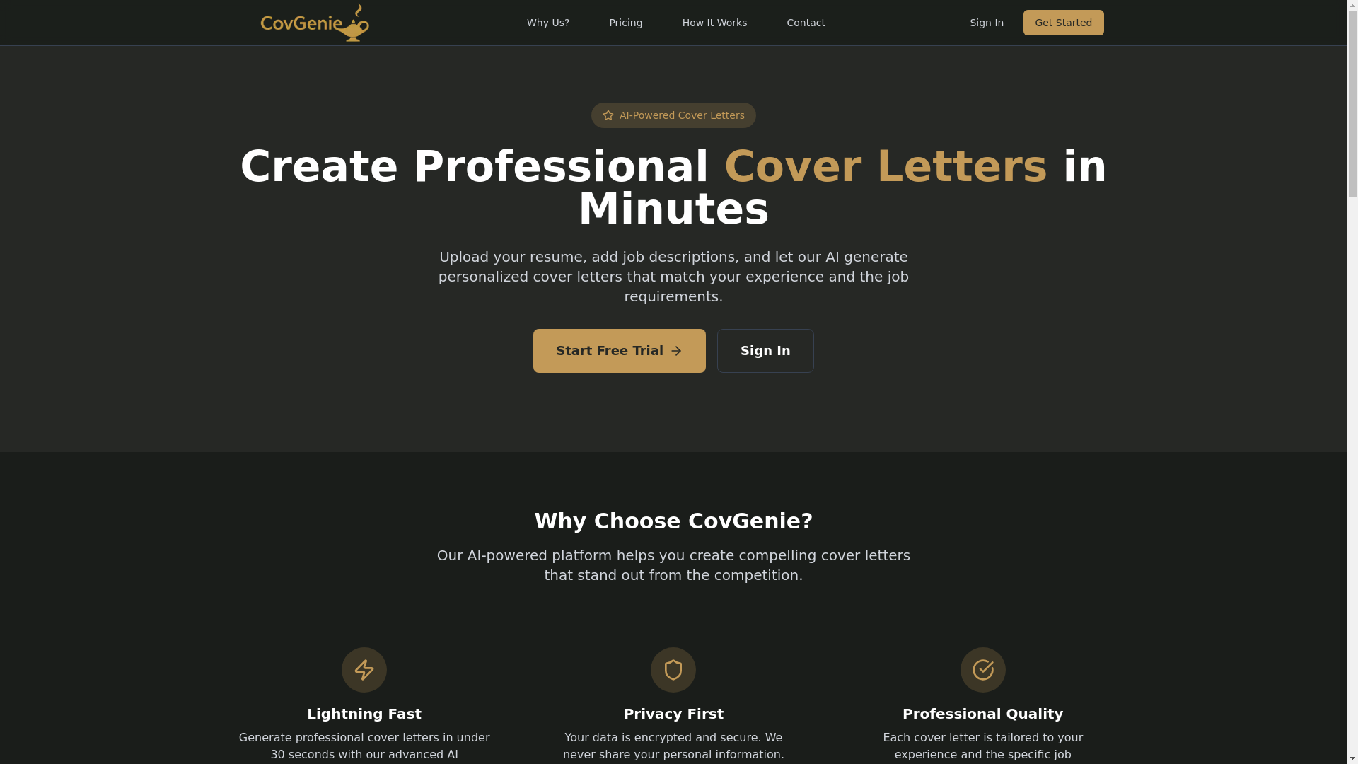 website screenshot of https://covgenie.com/