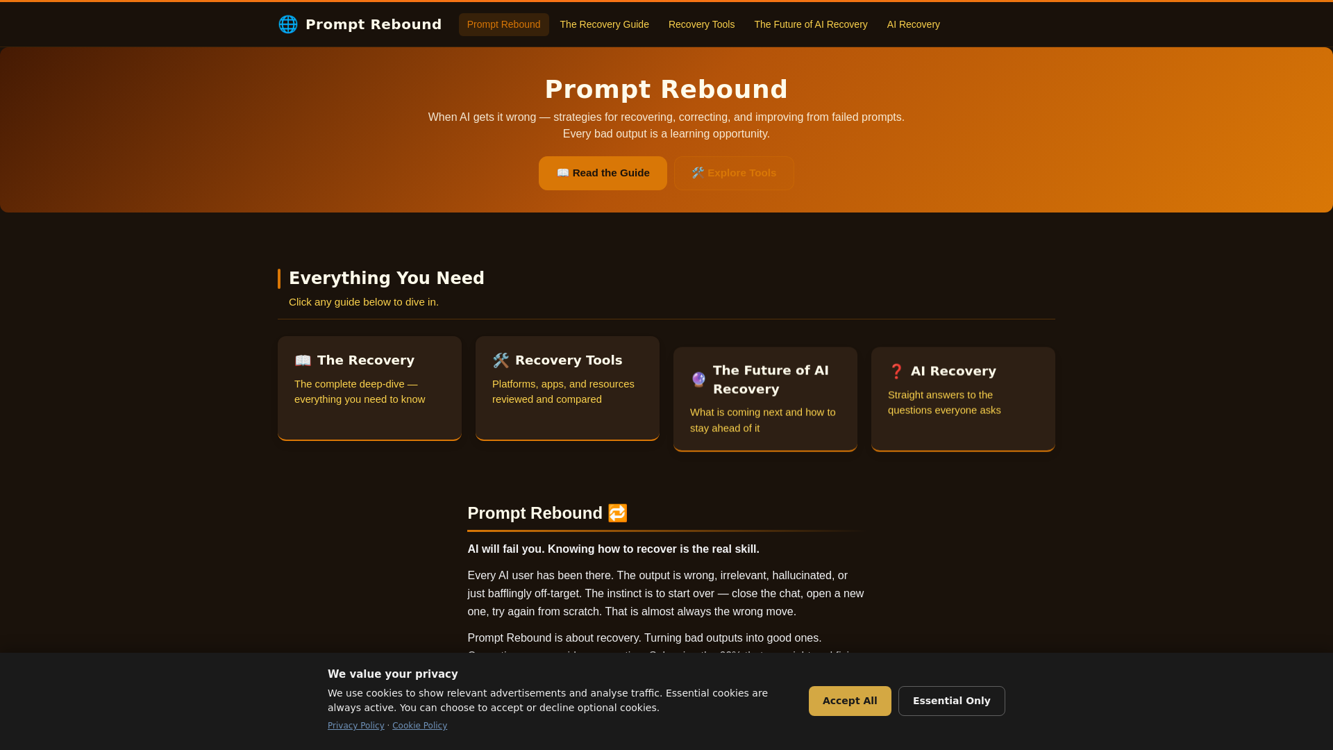 website screenshot of https://promptrebound.com/