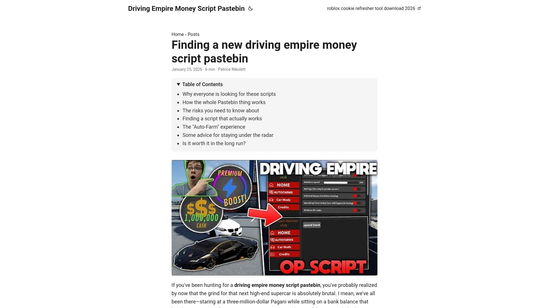 website screenshot of https://driving-empire-money-script-pastebin.pages.dev/