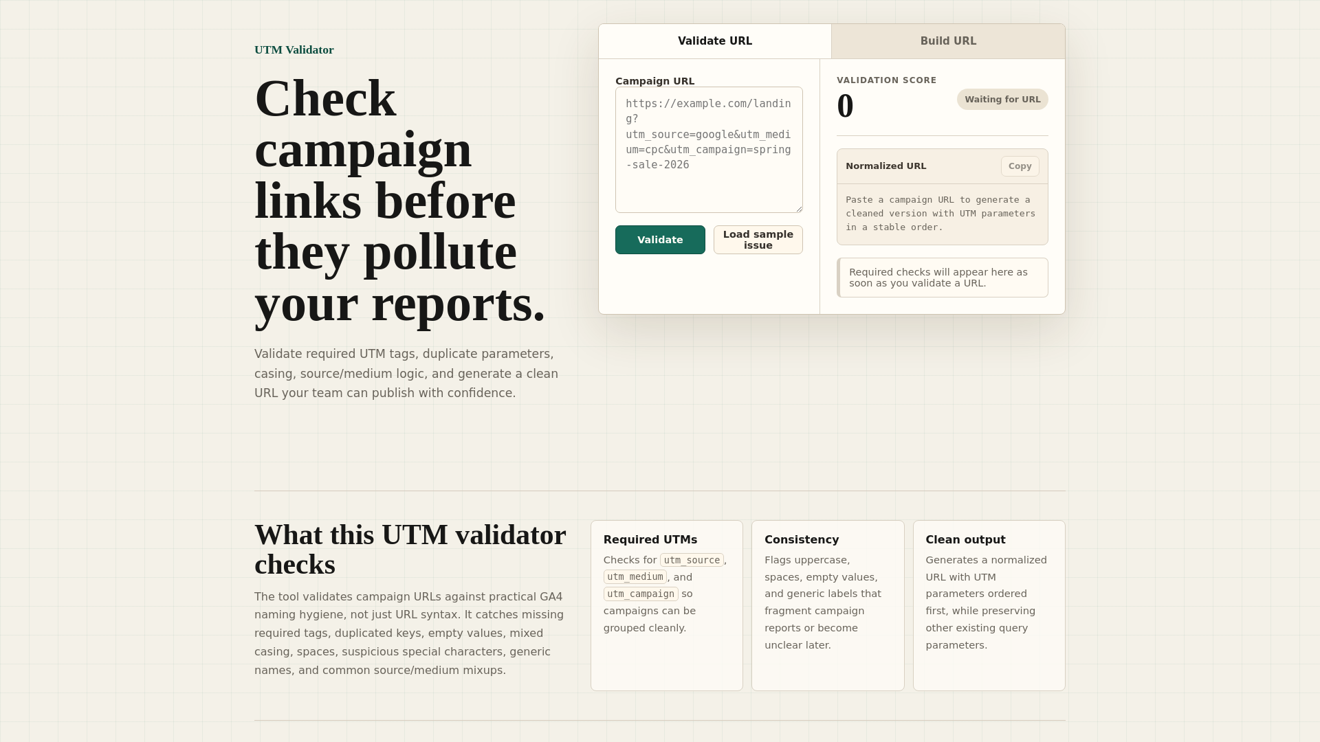 website screenshot of https://utm-validator.pages.dev/
