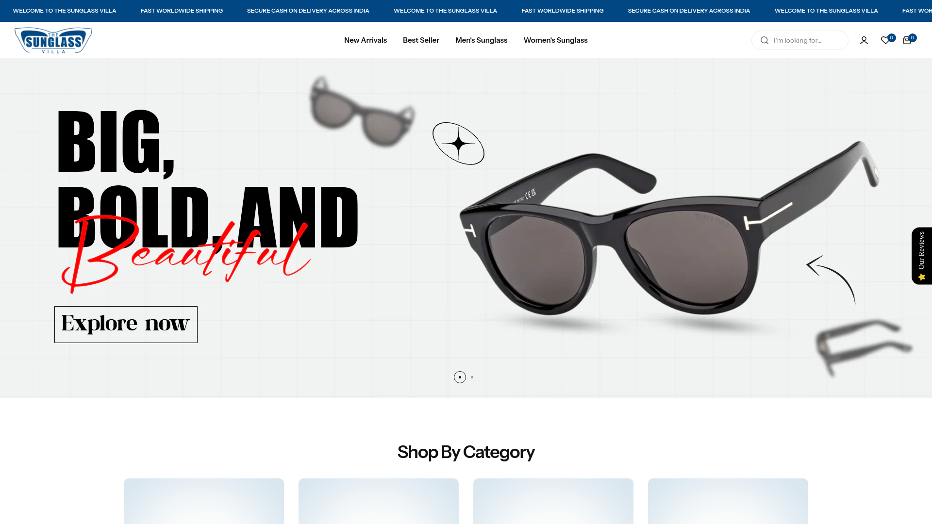 website screenshot of https://thesunglassvilla.store/