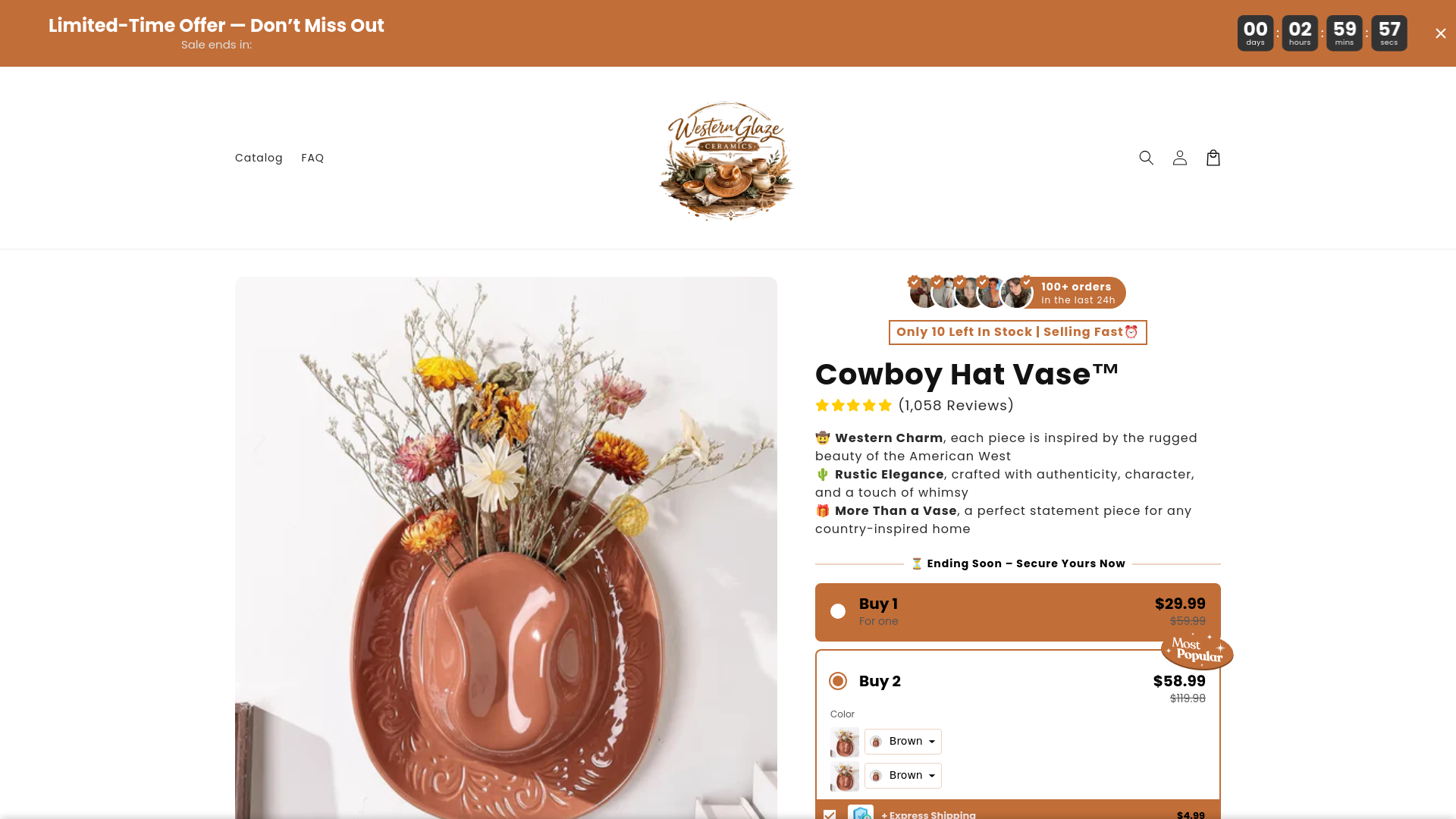 website screenshot of https://westernvases.com/