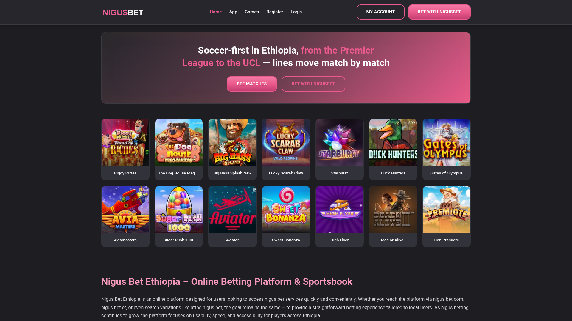 website screenshot of https://nigusbets.com/