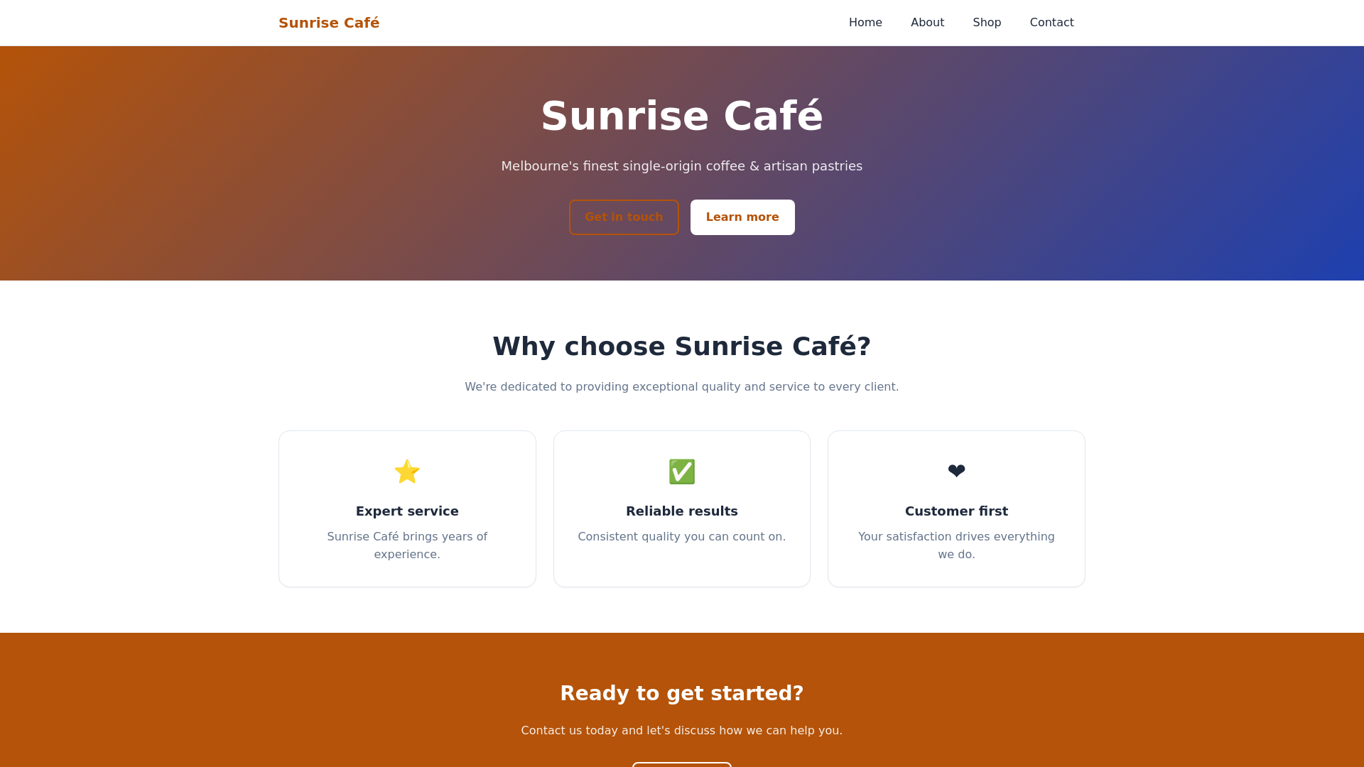 website screenshot of https://sunrise-cafe-demo.pages.dev/