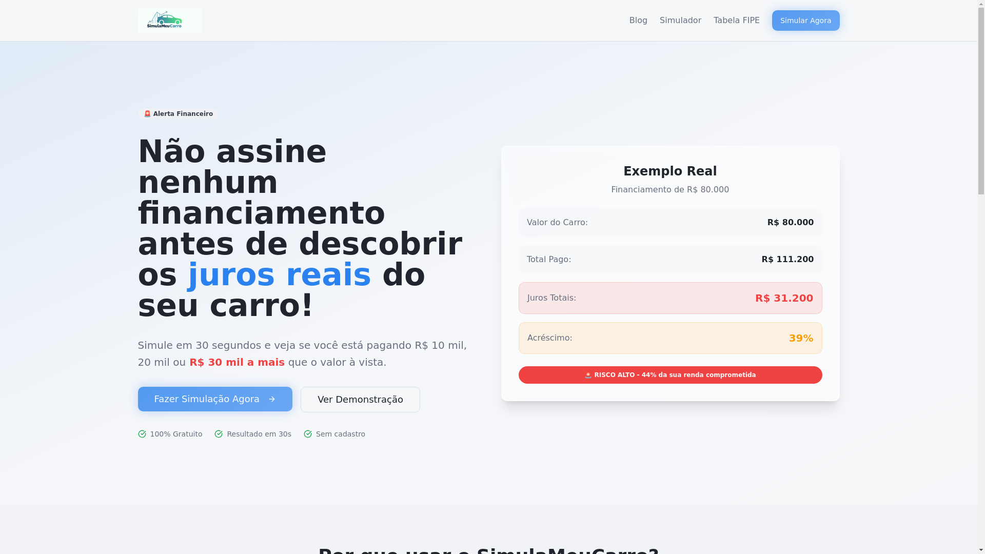 website screenshot of https://simulameucarro.com.br/