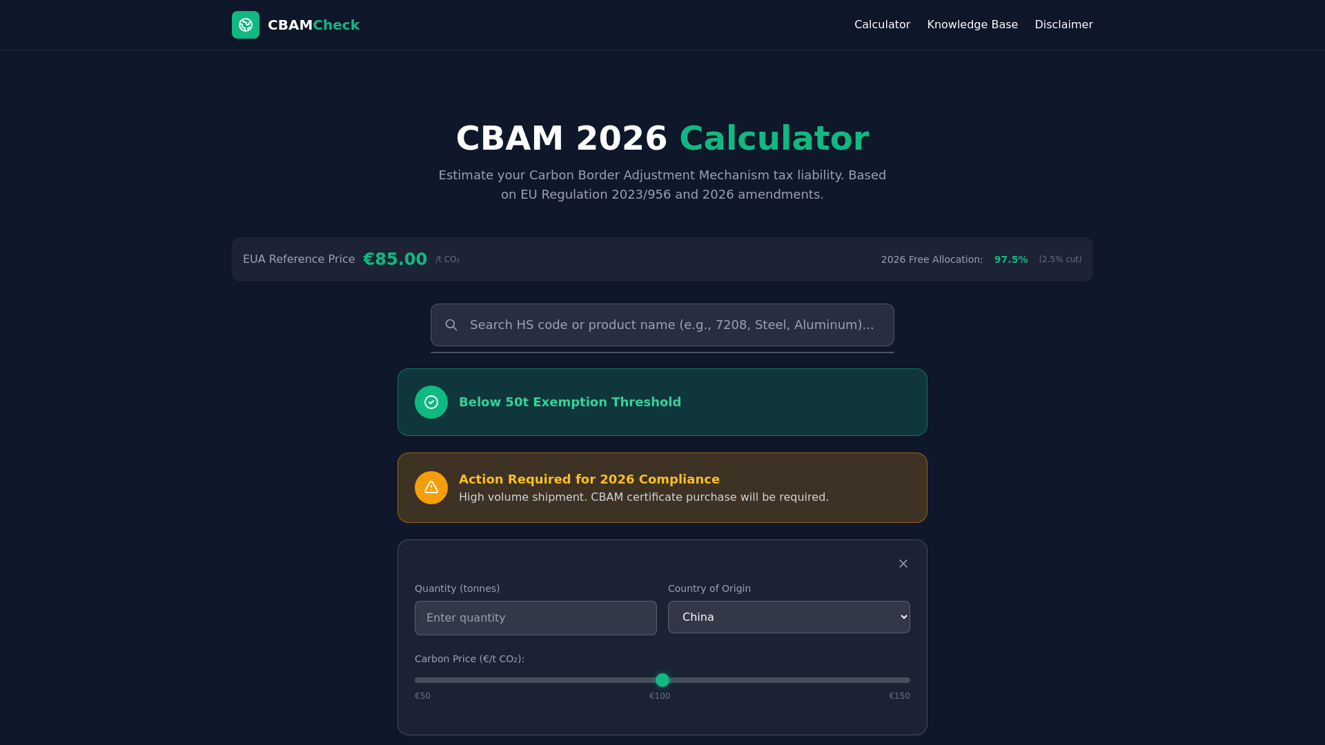 website screenshot of https://cbam-check.pages.dev/
