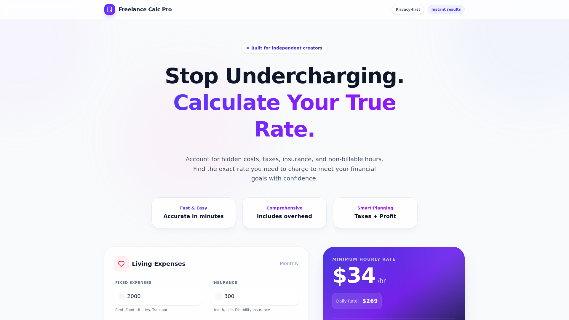 website screenshot of https://freelance-calc.pages.dev/