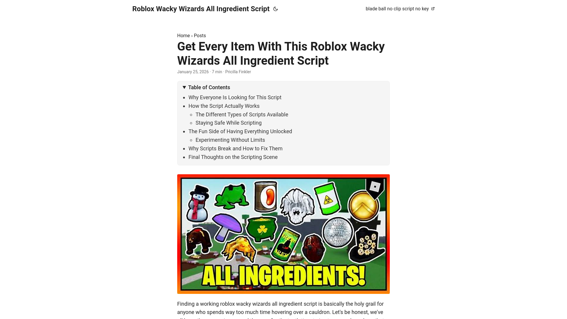 website screenshot of https://roblox-wacky-wizards-all-ingredient-script.pages.dev/