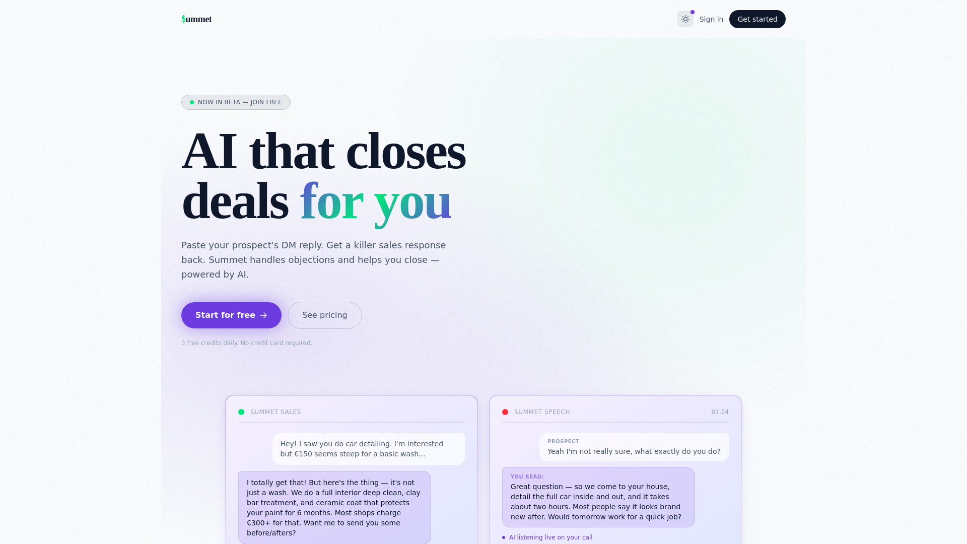 website screenshot of https://summet.app/