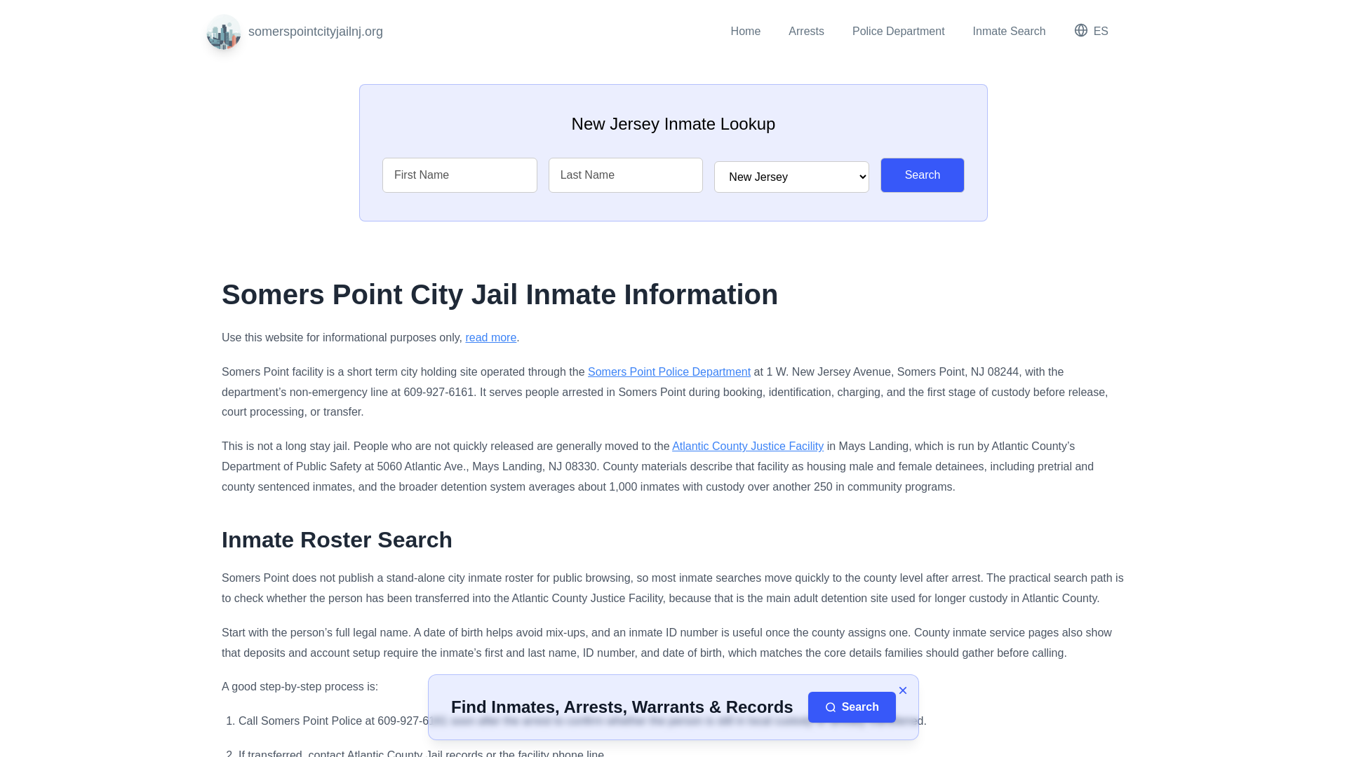 website screenshot of https://somerspointcityjailnj.org