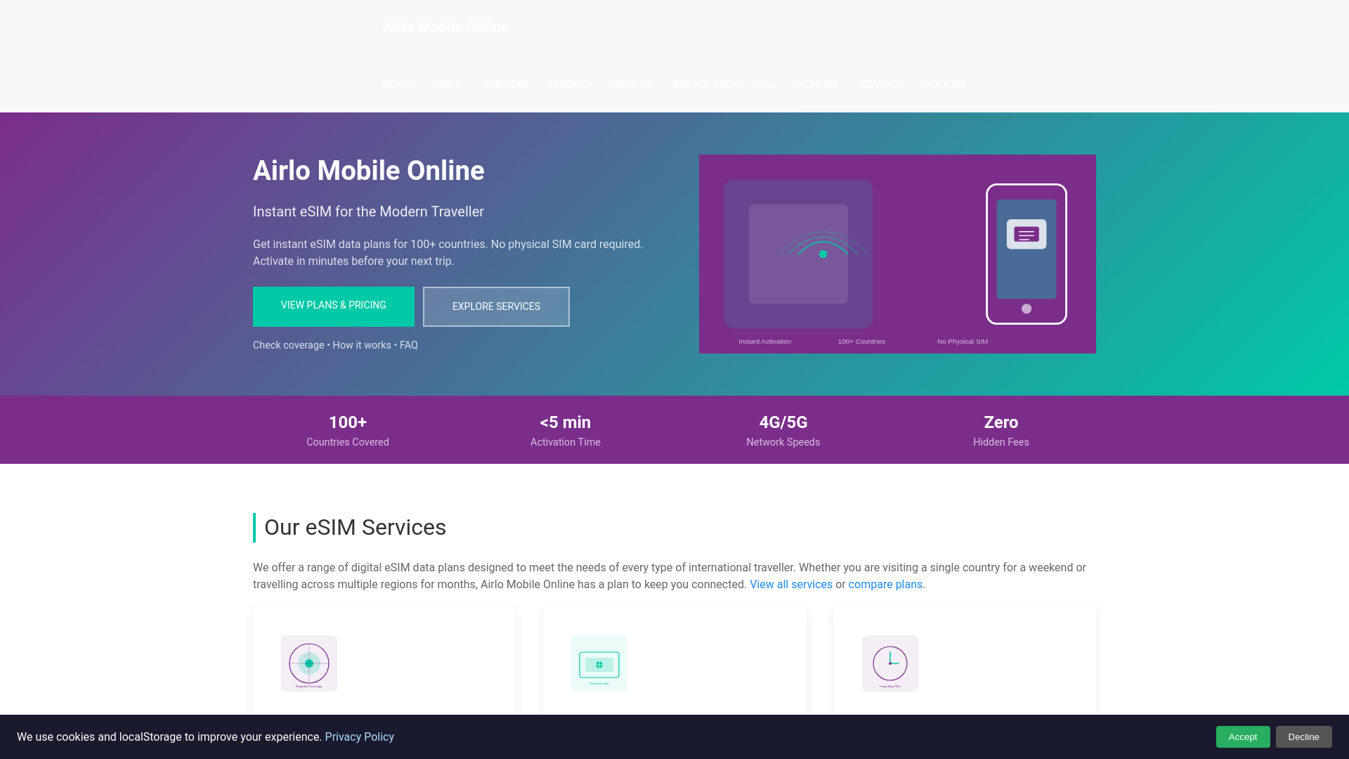 website screenshot of https://airlo-mobile.online/