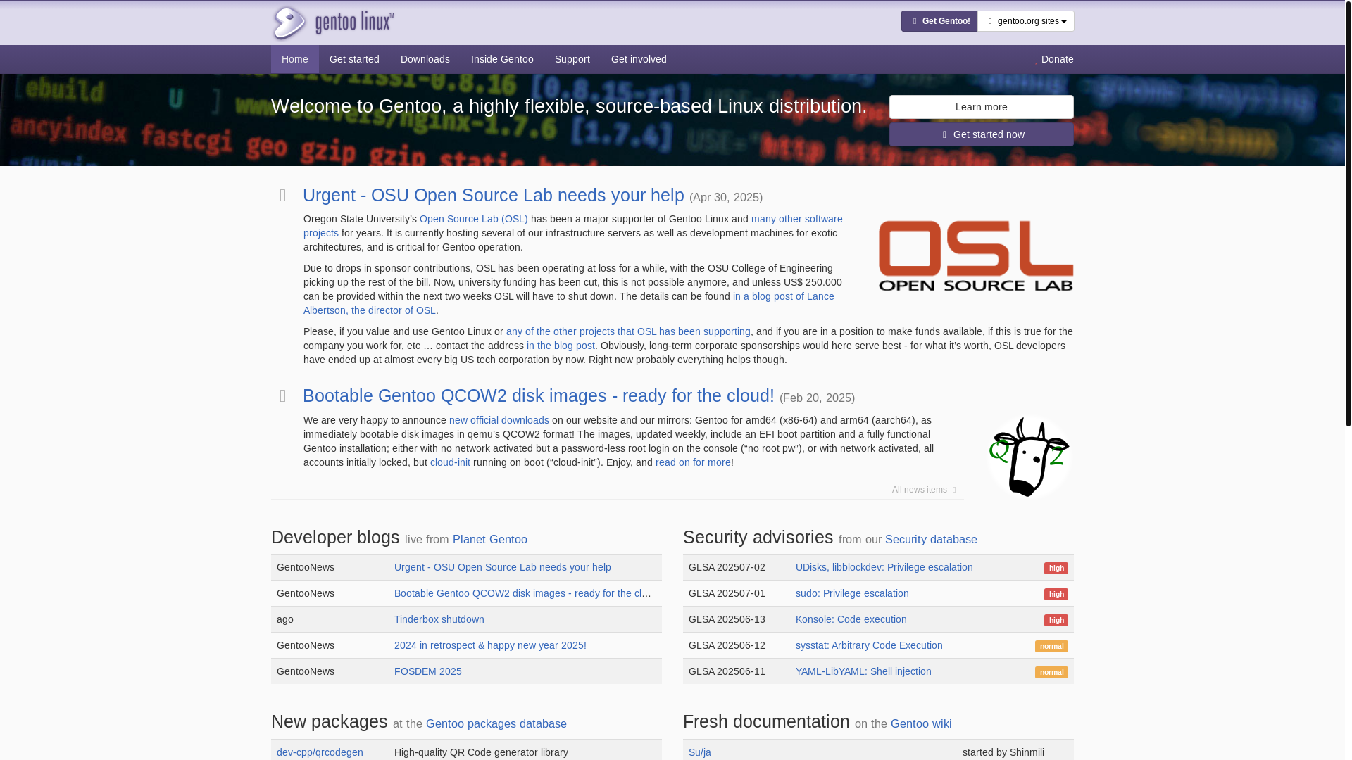 website screenshot of https://gentoo.org