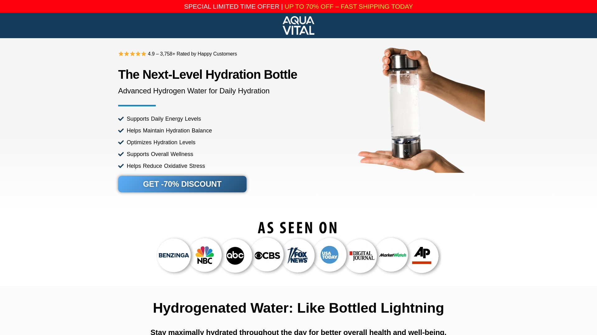 website screenshot of https://aquavitalbottle.online