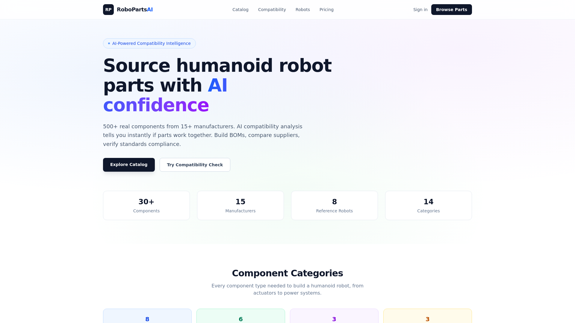 website screenshot of https://robopartsai.com/
