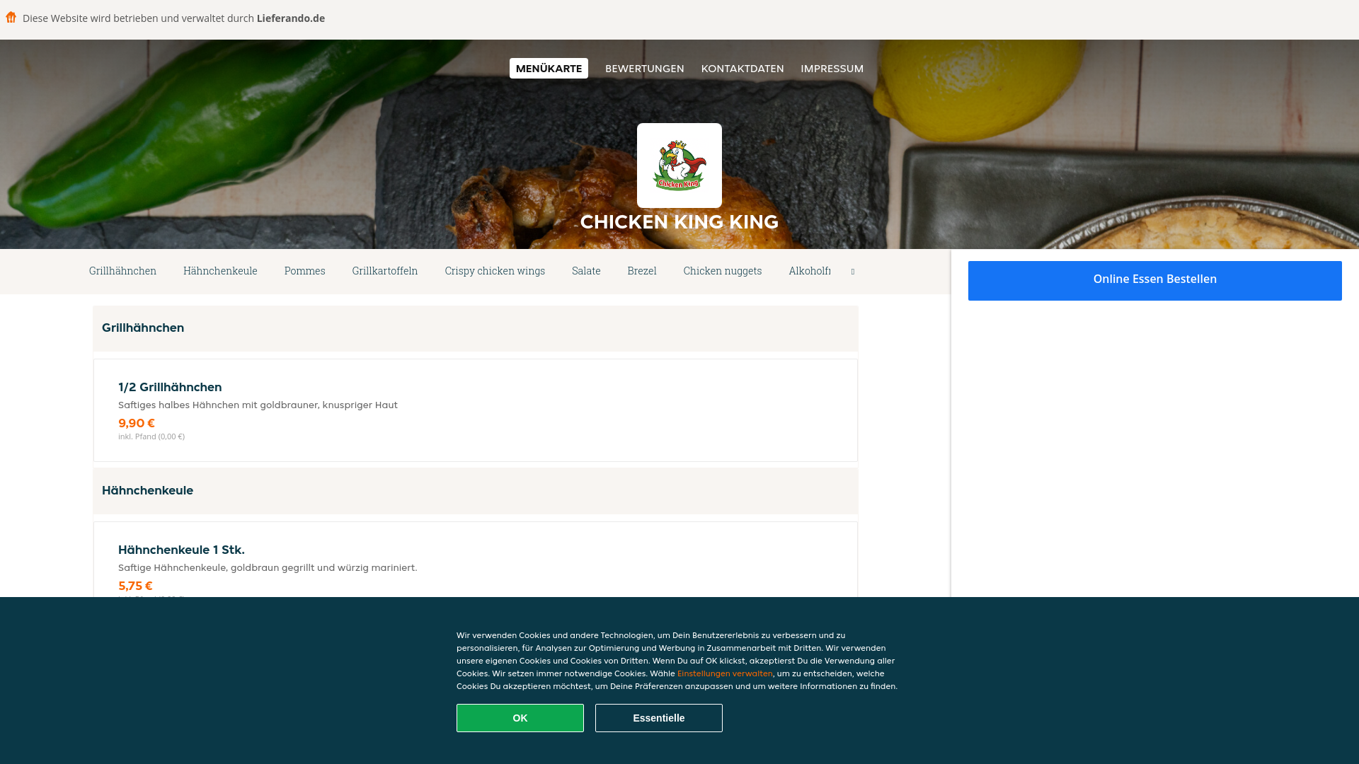 website screenshot of https://chickenking-ingolstadt.de