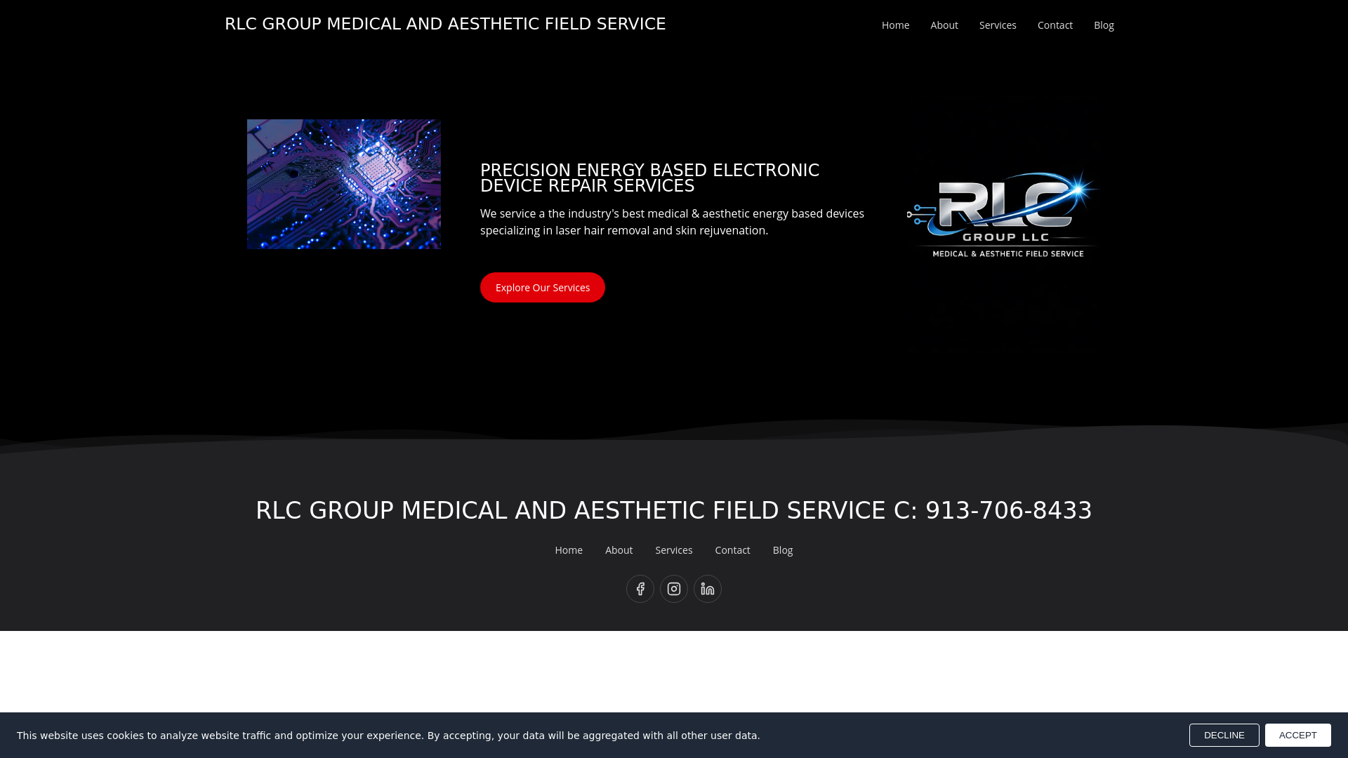 website screenshot of https://rlcgrouplaser.com/