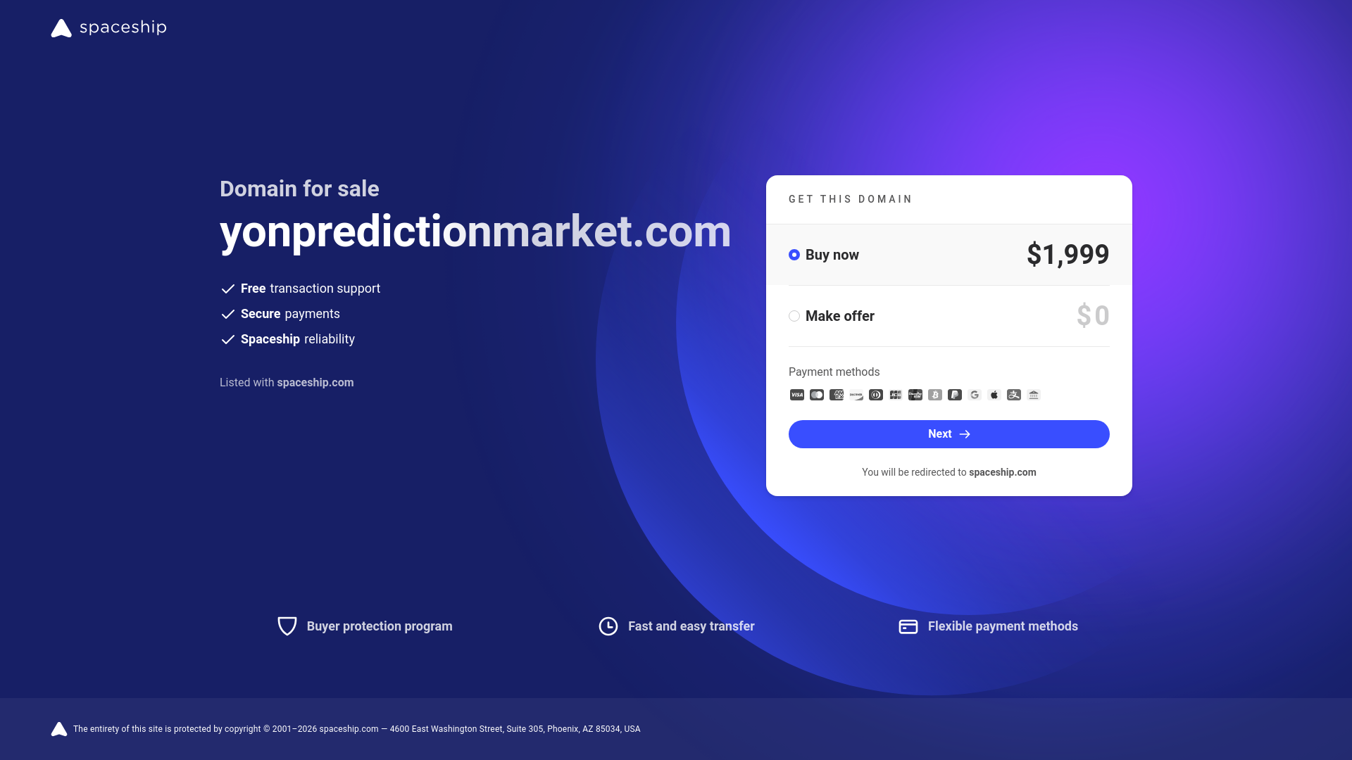 website screenshot of https://yonpredictionmarket.com