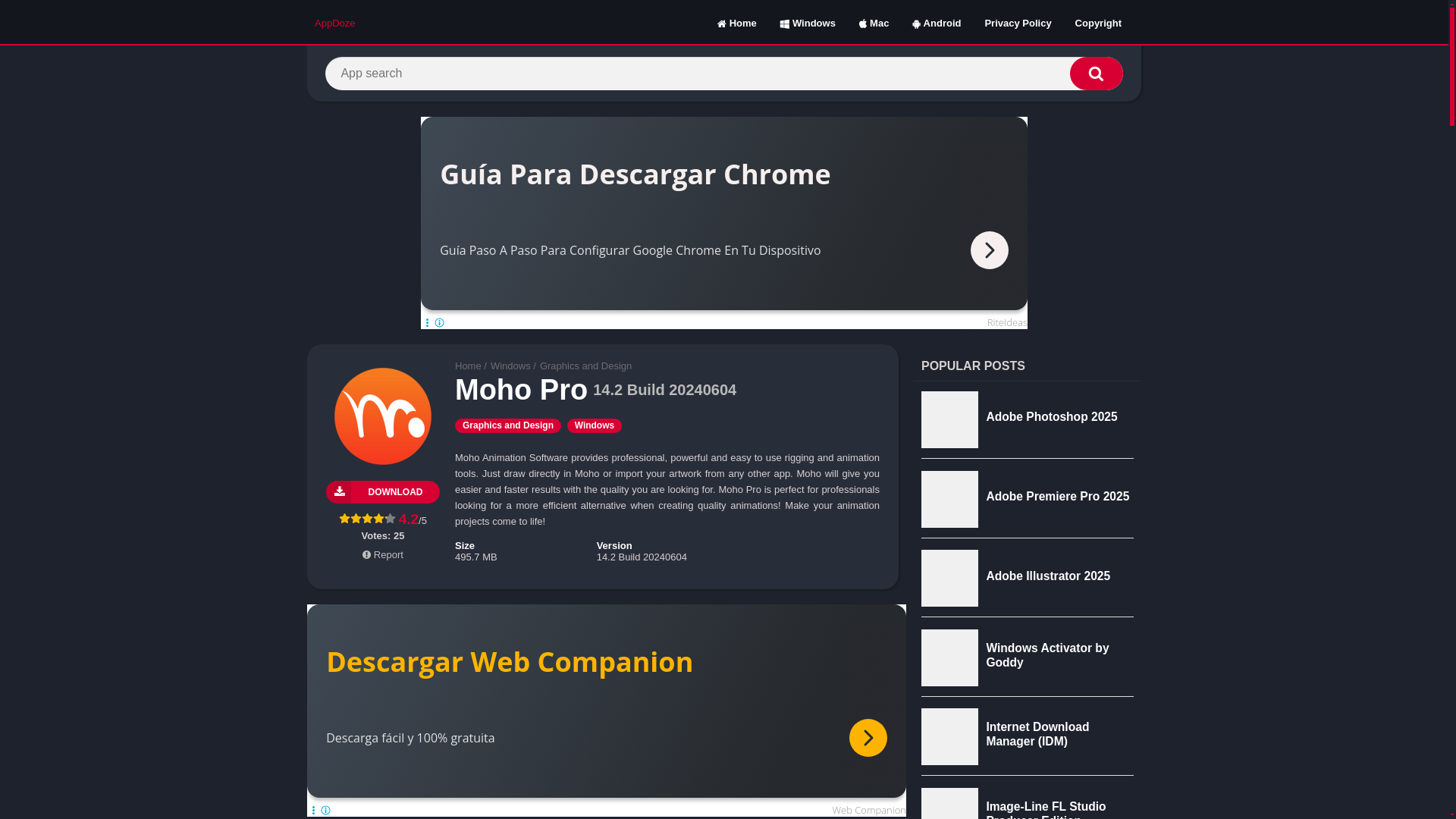 website screenshot of https://appdoze.net/moho-pro/