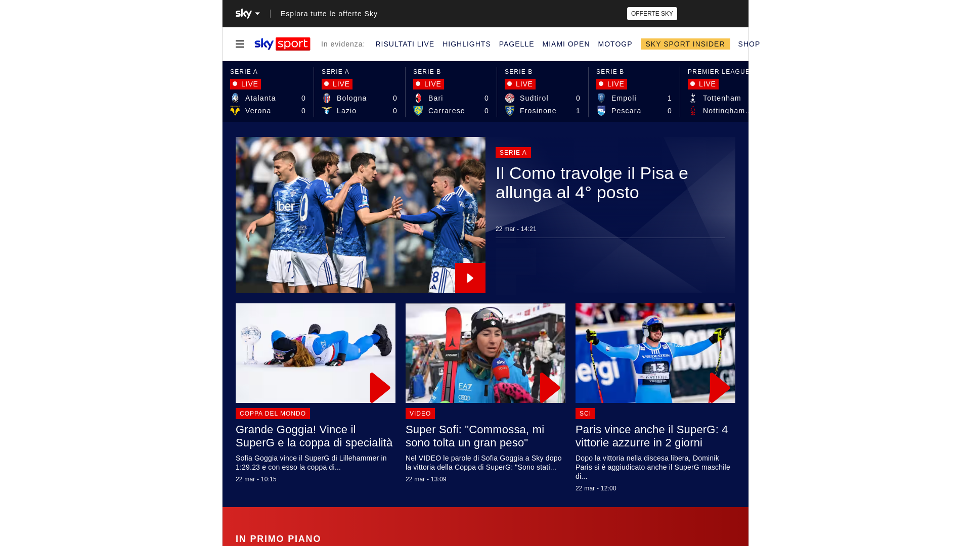 website screenshot of https://sport.sky.it