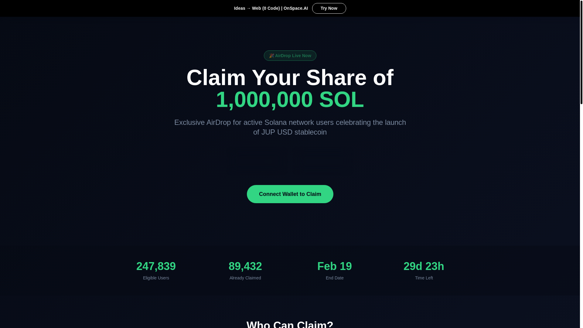 website screenshot of https://jupairdrop.onspace.app/