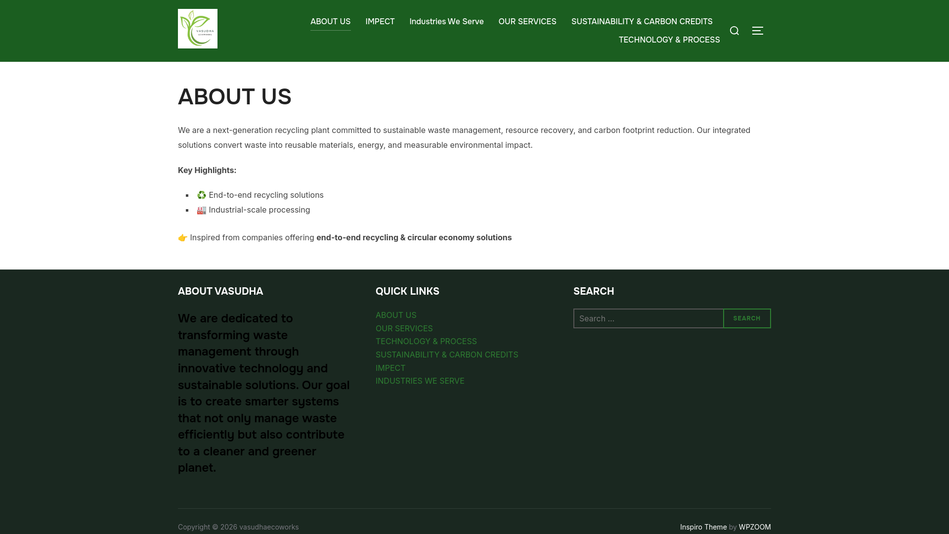 website screenshot of https://vasudhaecoworks.com/