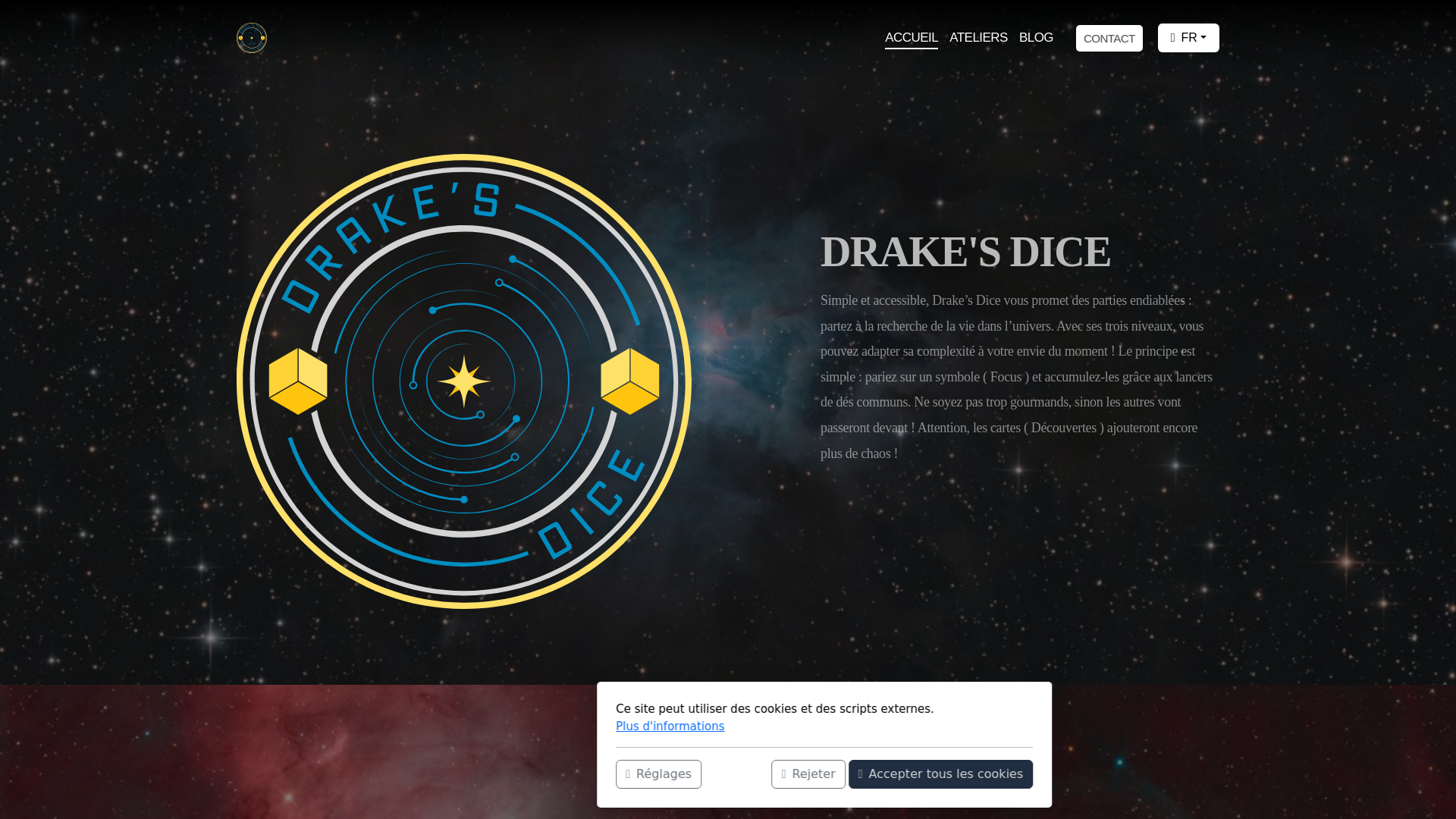 website screenshot of https://drakesdice.com