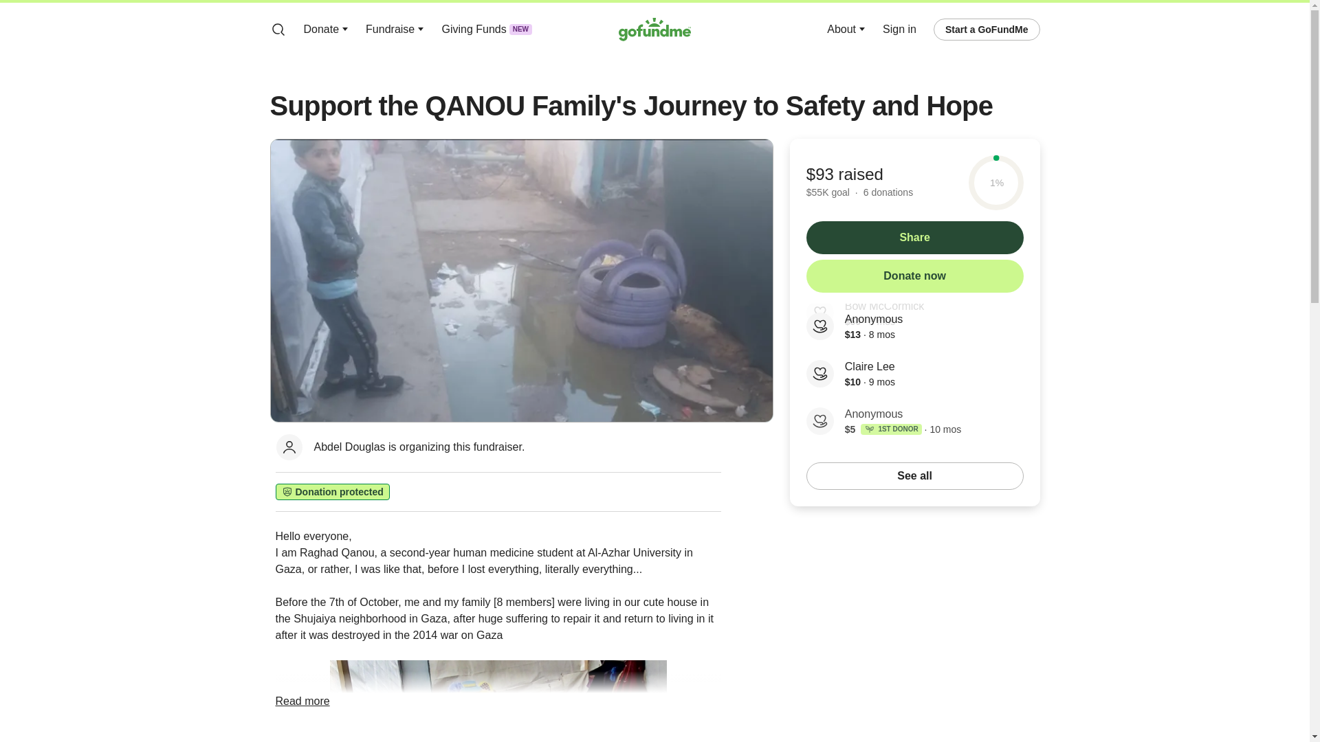 website screenshot of https://gofund.me/b132e1c2