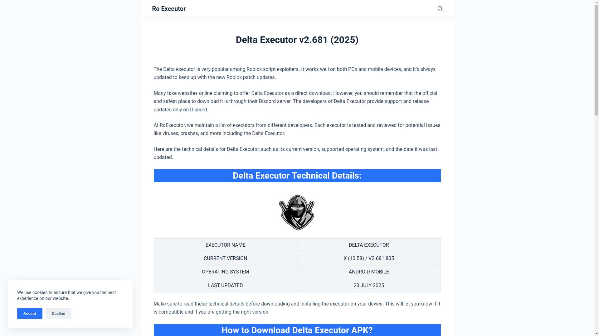 website screenshot of https://roexecutor.com/delta-executor/