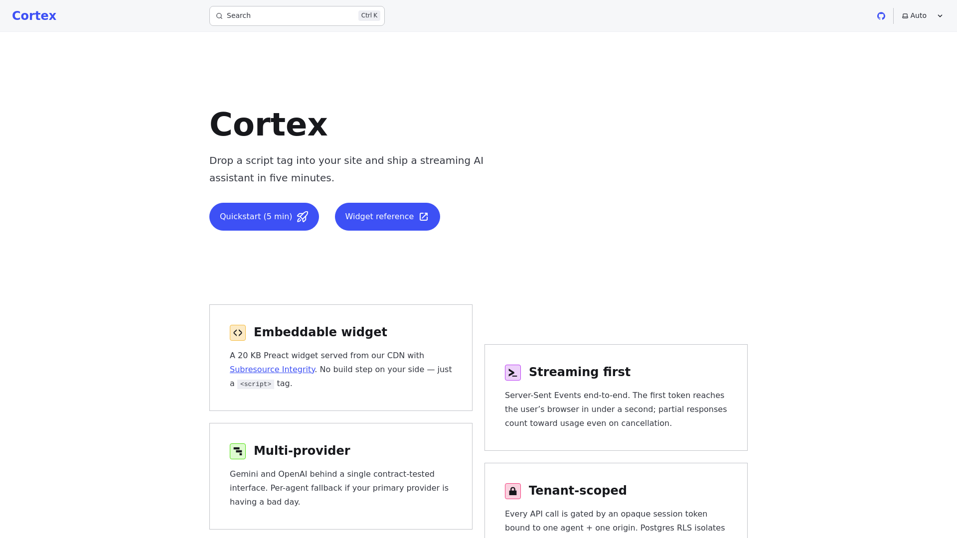 website screenshot of https://cortex-docs-staging.pages.dev/