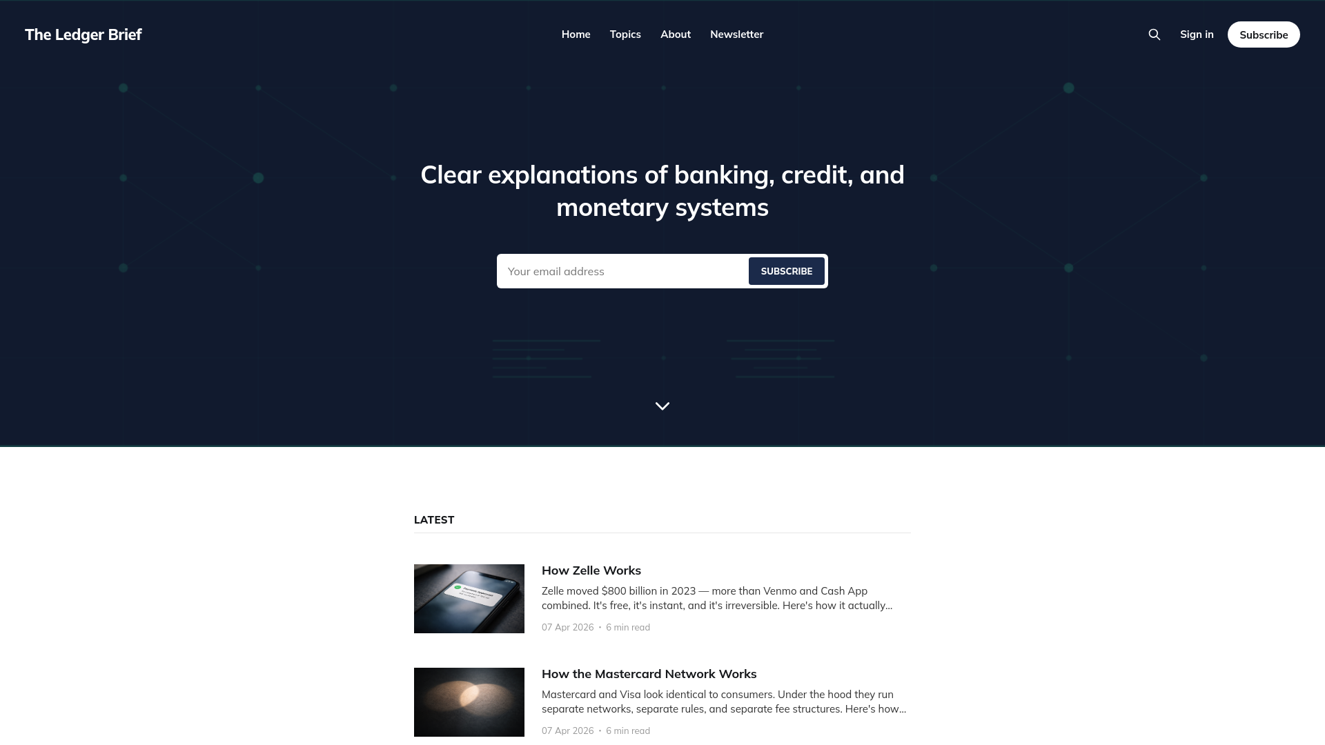 website screenshot of https://theledgerbrief.com/
