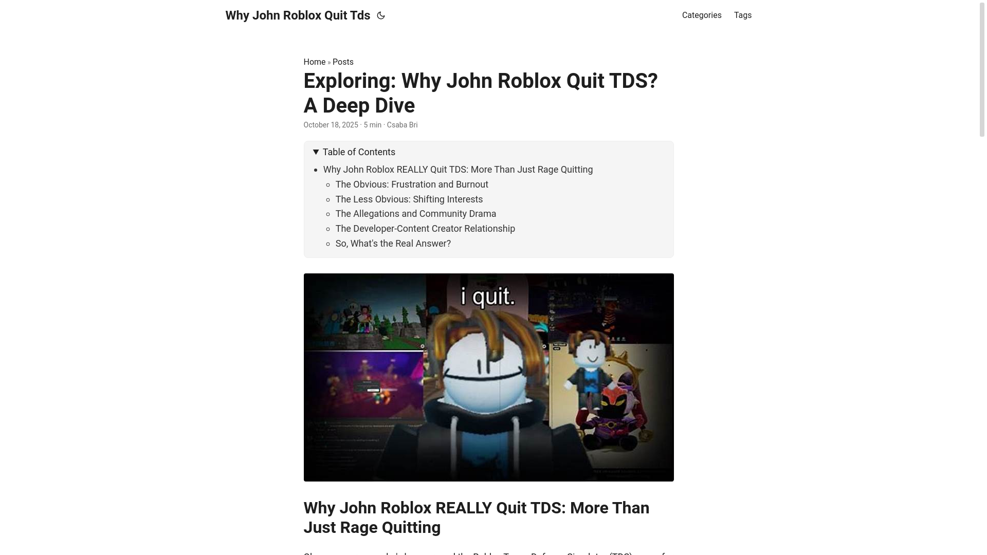 website screenshot of https://why-john-roblox-quit-tds.pages.dev/