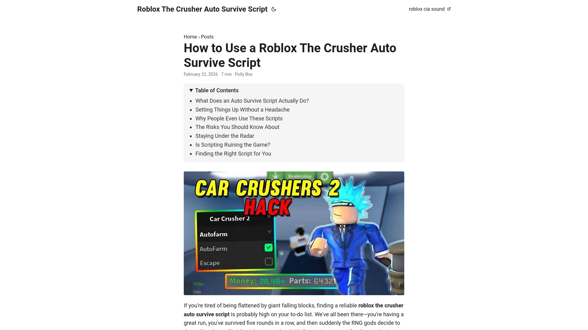 website screenshot of https://roblox-the-crusher-auto-survive-script.pages.dev/