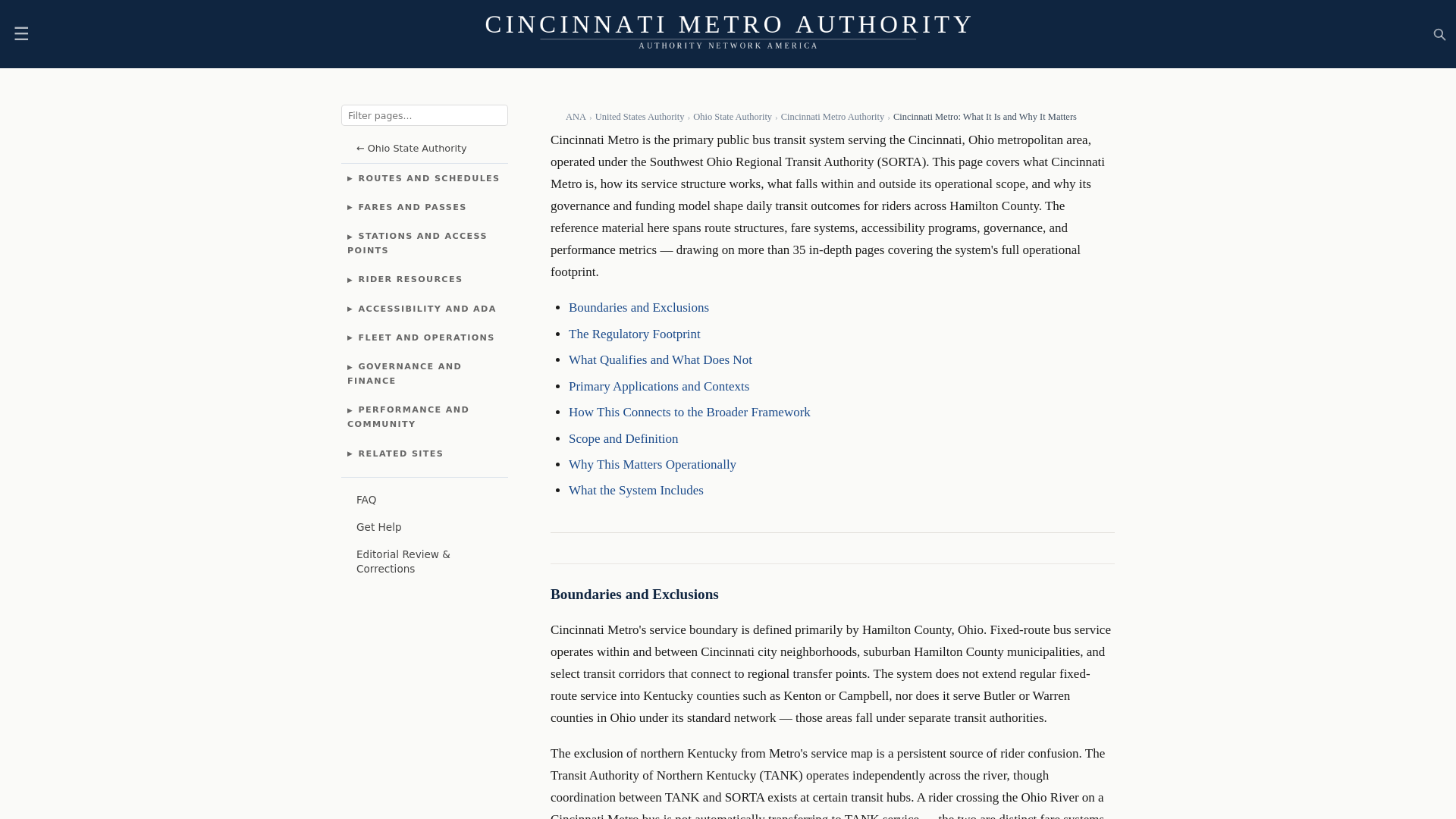 website screenshot of https://cincinnatimetroauthority.com/