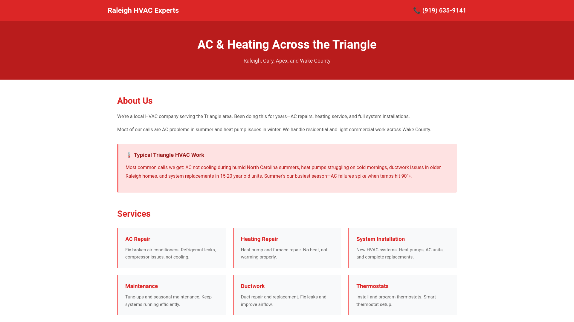 website screenshot of https://wakehvac.pages.dev/