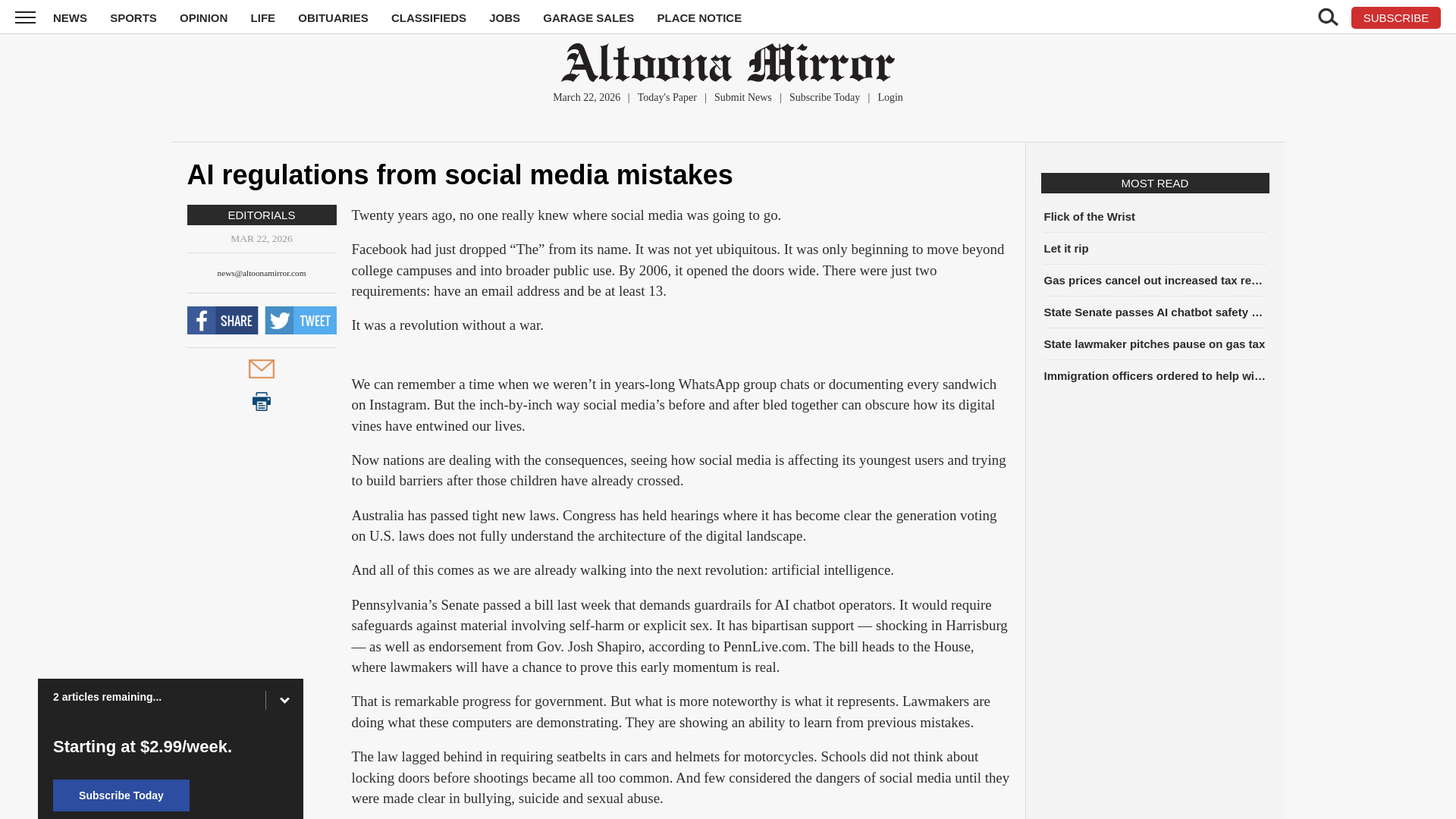 website screenshot of https://www.altoonamirror.com/opinion/editorials/2026/03/ai-regulations-from-social-media-mistakes/