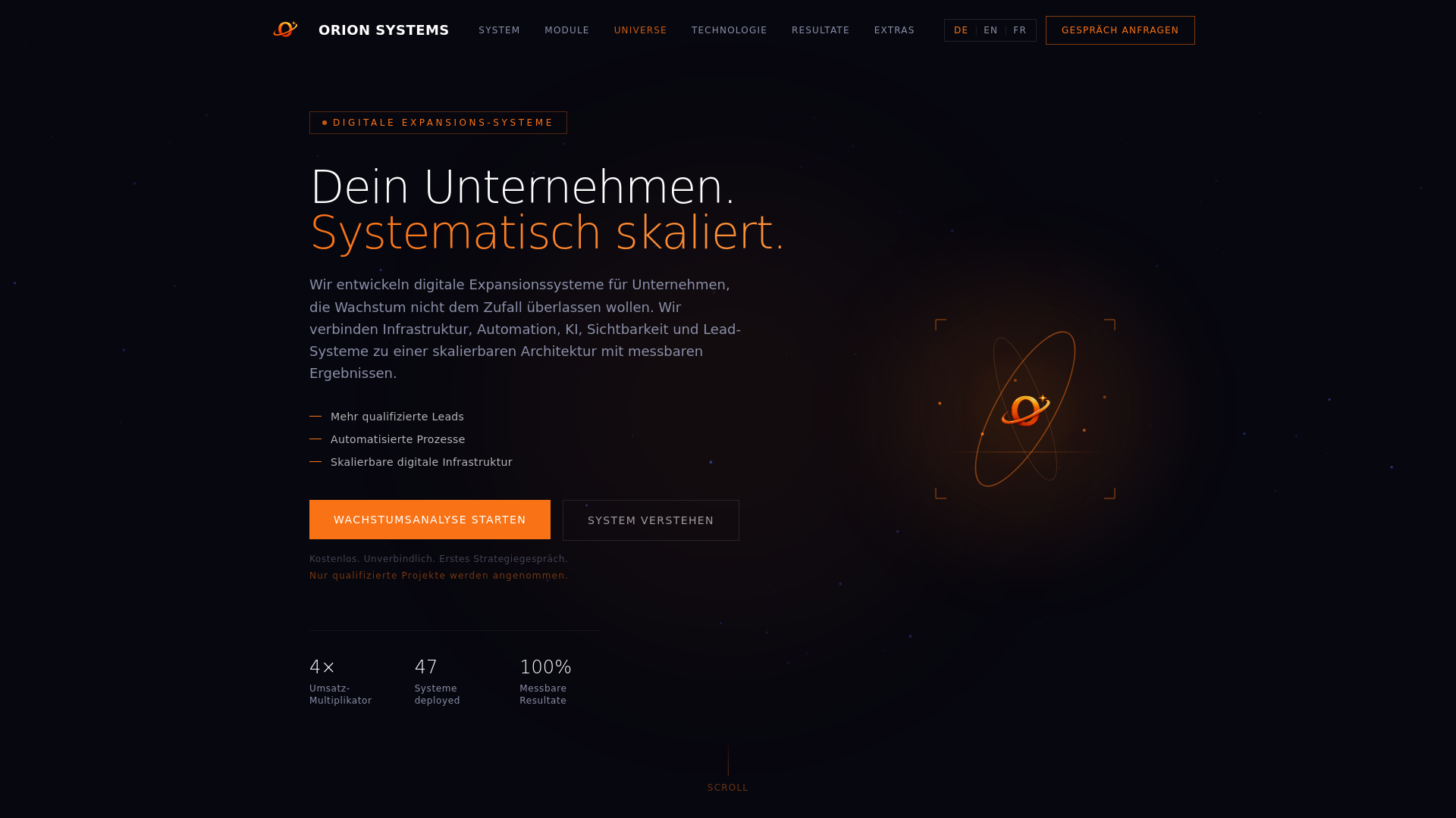 website screenshot of https://orion-systems.org