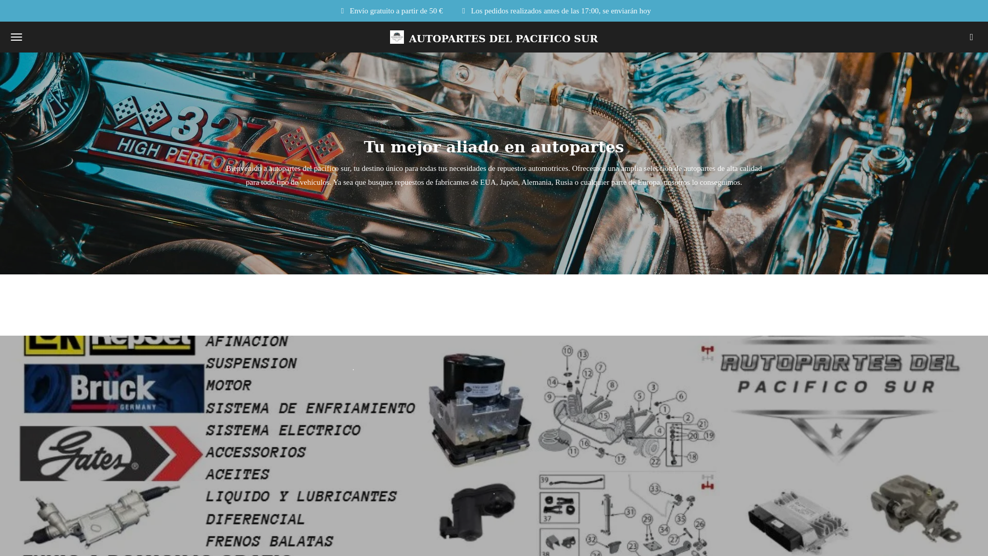 website screenshot of https://autopartesdelpacificosur.com/