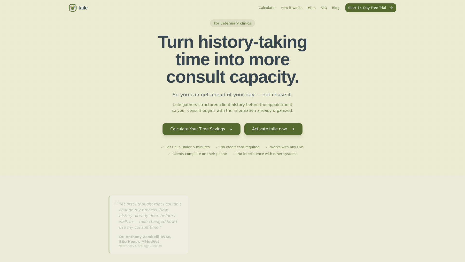 website screenshot of https://trytaile.com/
