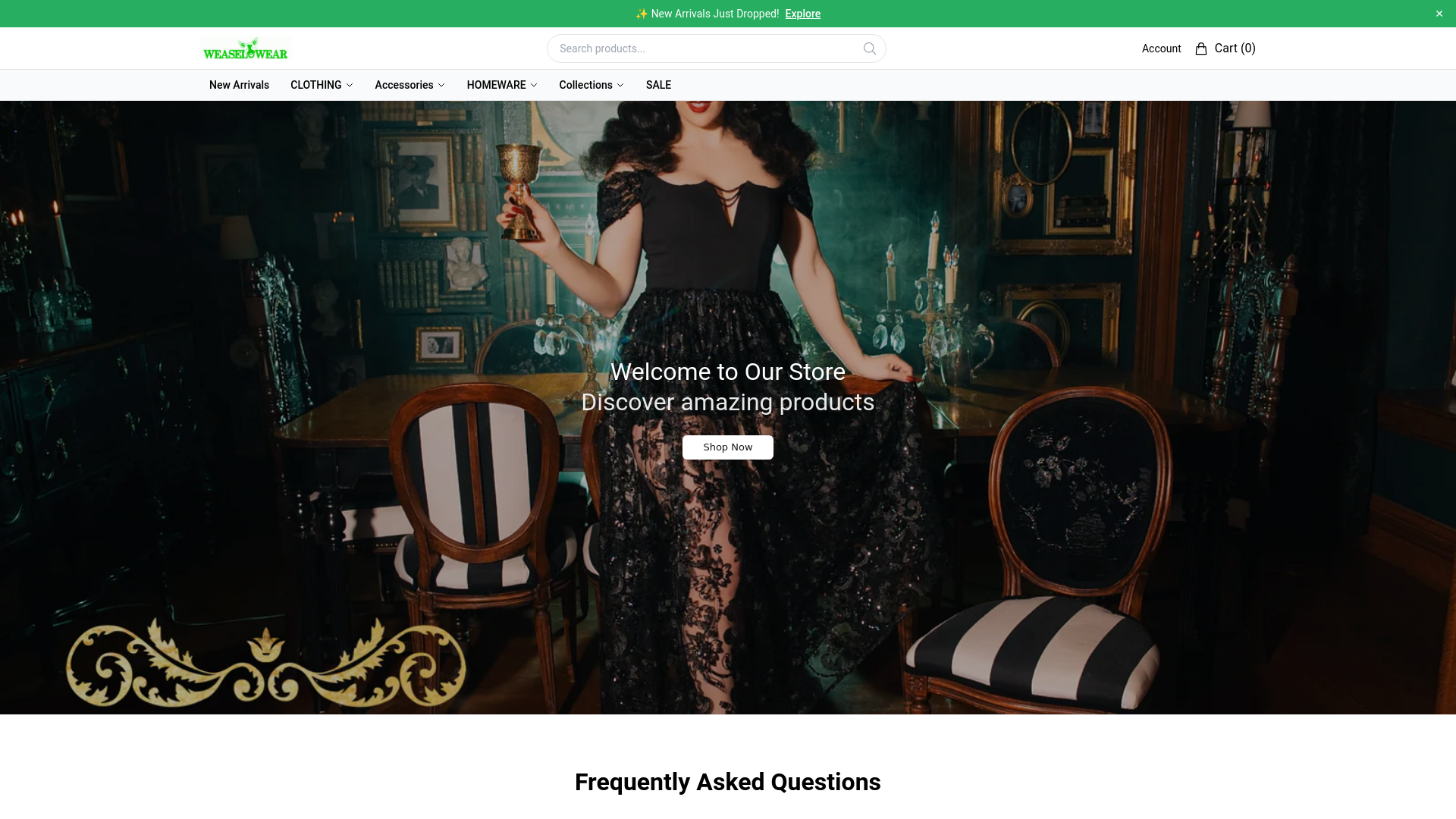 website screenshot of https://weaselwearshop.shop/