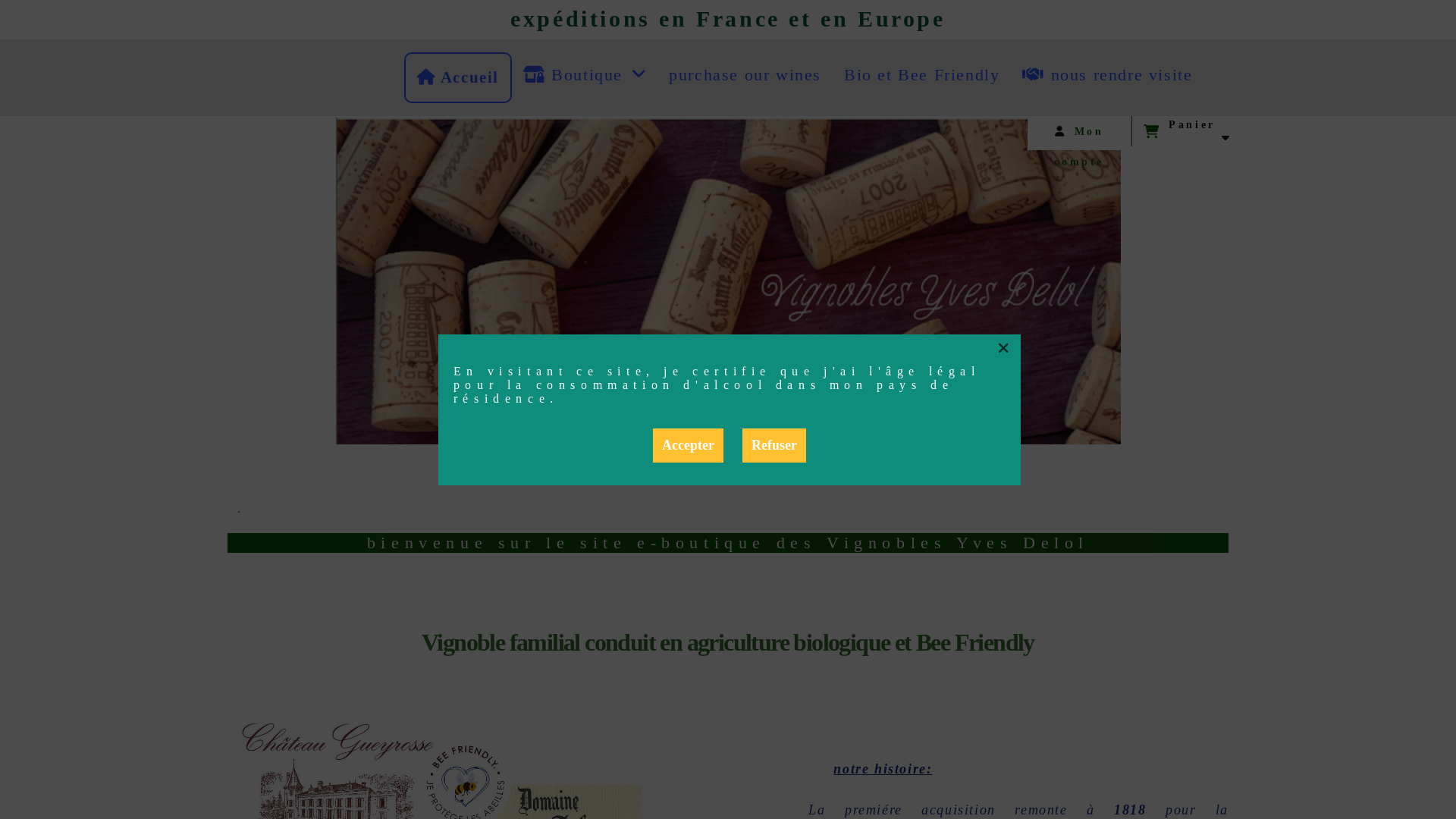 website screenshot of https://vignobles-yves-delol.com/