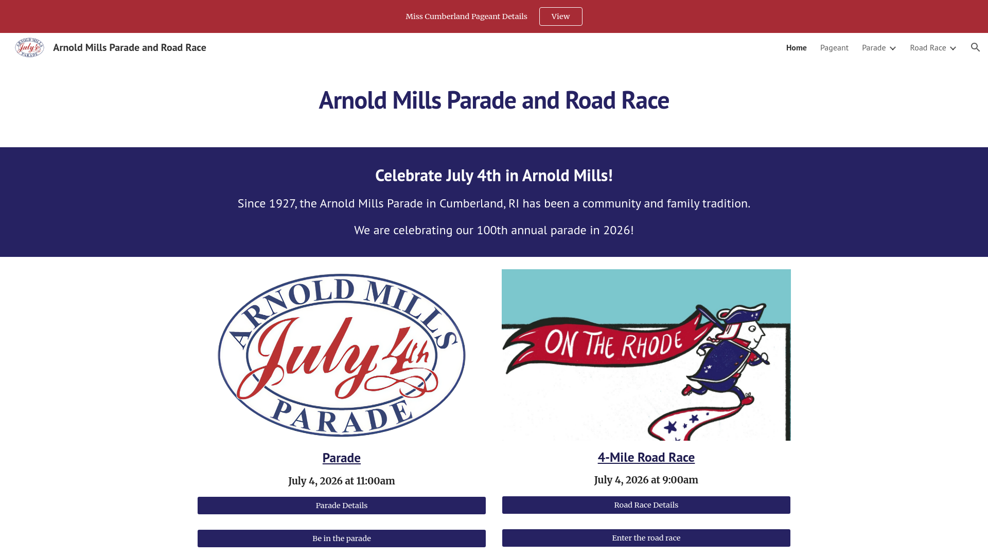 website screenshot of https://arnoldmillsparade.com/