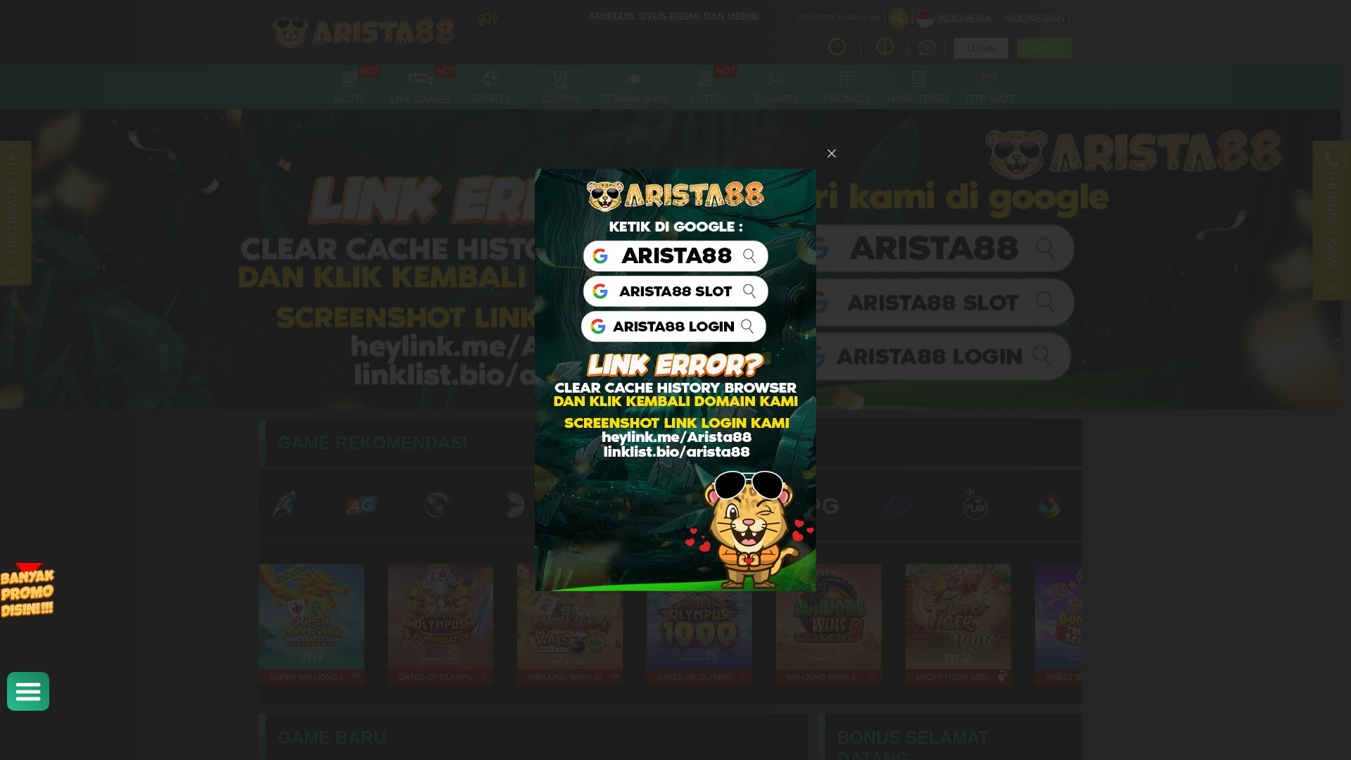 website screenshot of https://arista88pertama.cfd/
