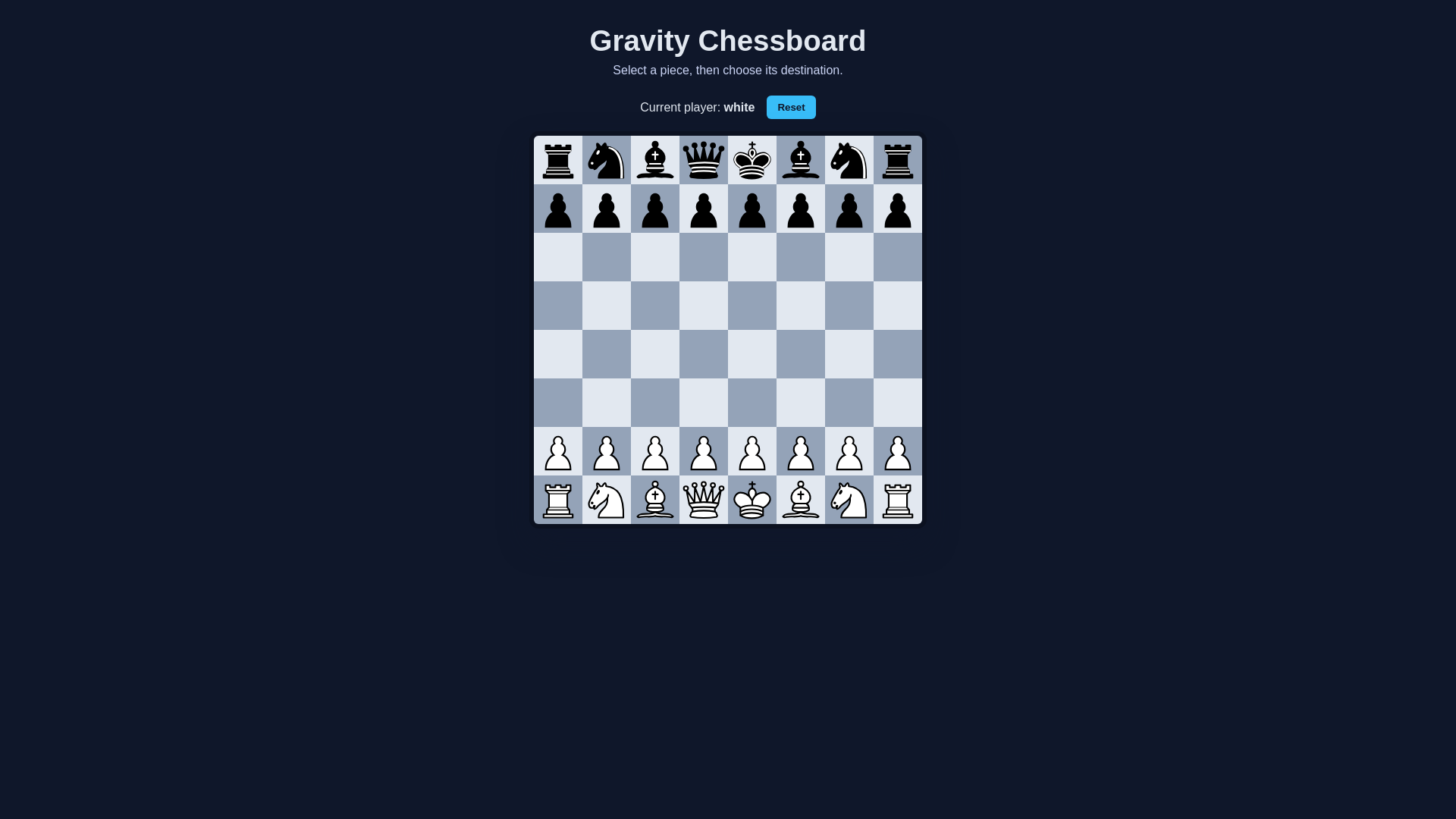 website screenshot of https://gravitychess.dev/