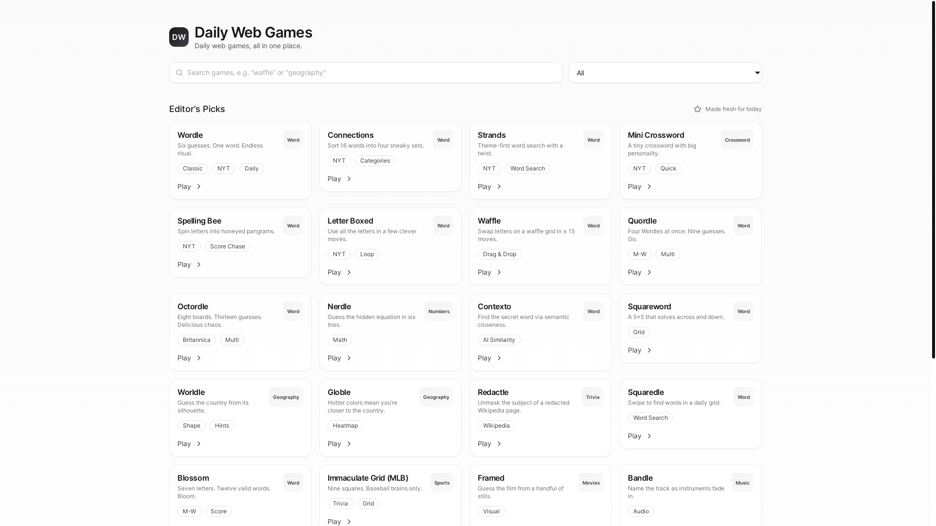 website screenshot of https://dailywebgames-site.pages.dev/