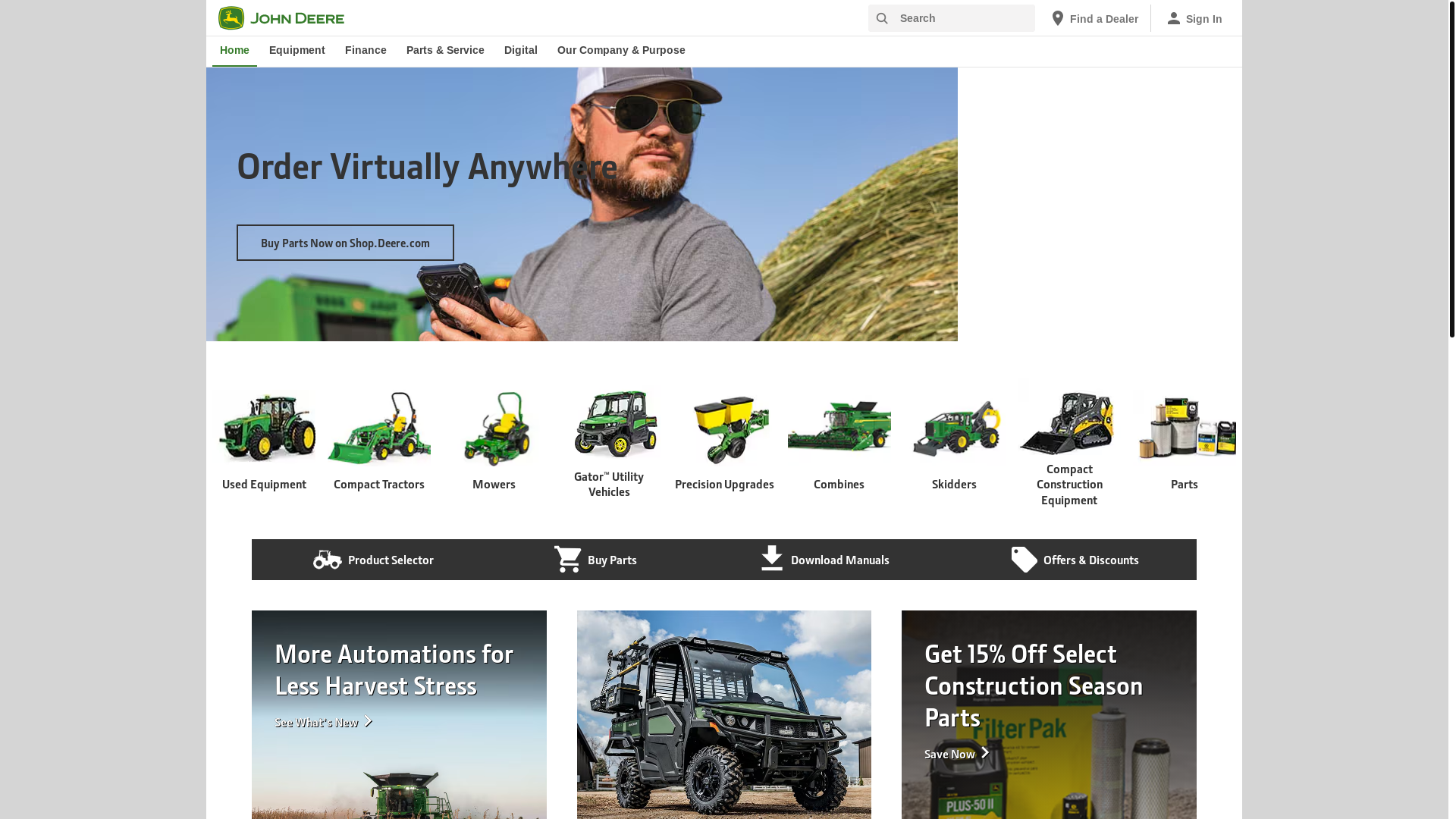 website screenshot of https://deere.com