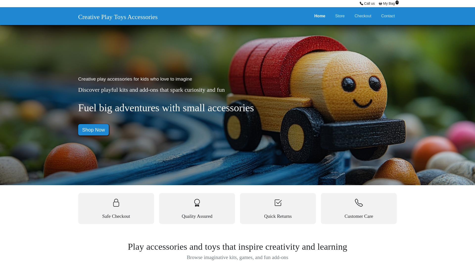 website screenshot of https://creativeplaytoysaccessories.com