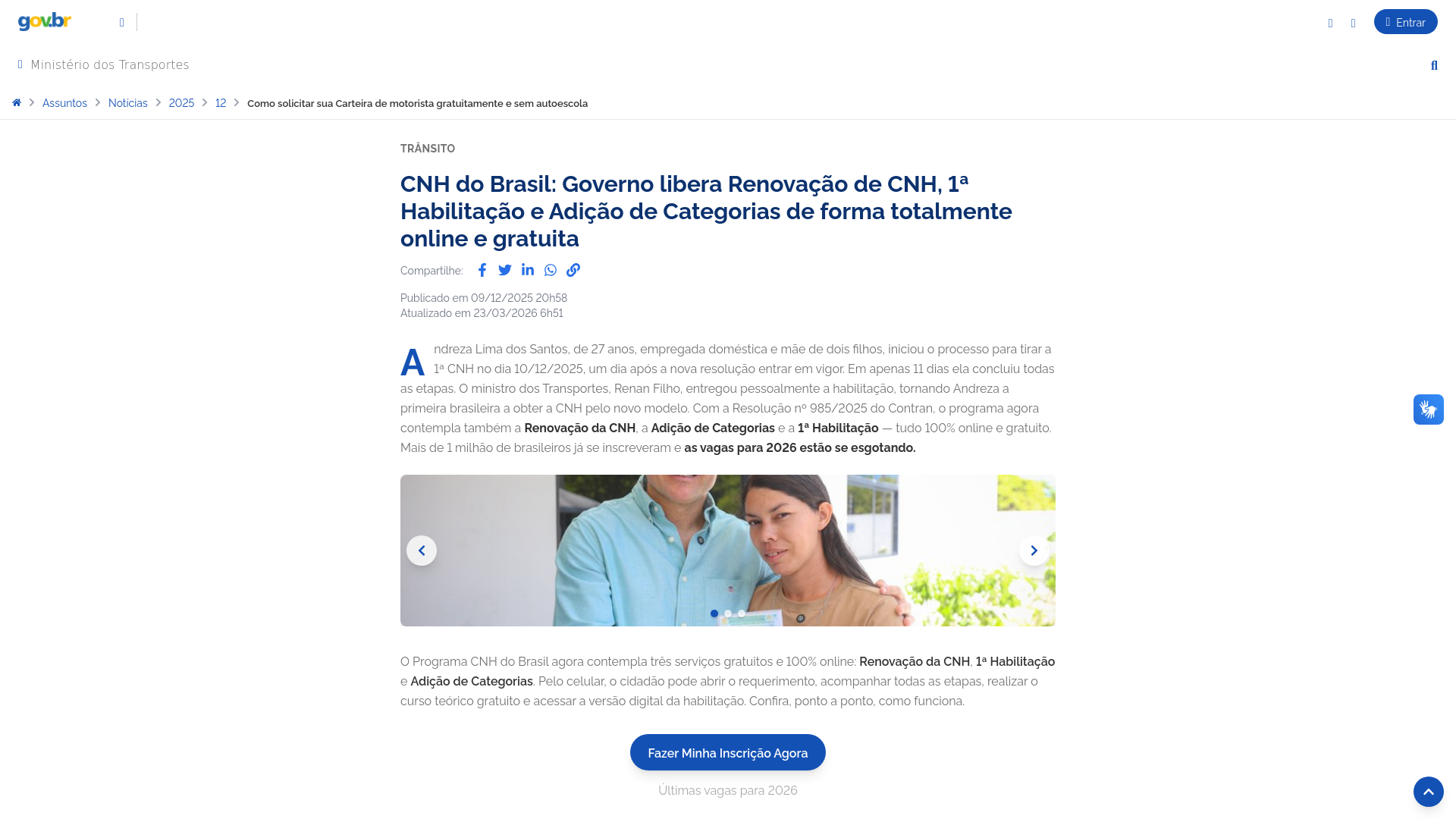 website screenshot of https://carteiramotoristafacilitada.org/